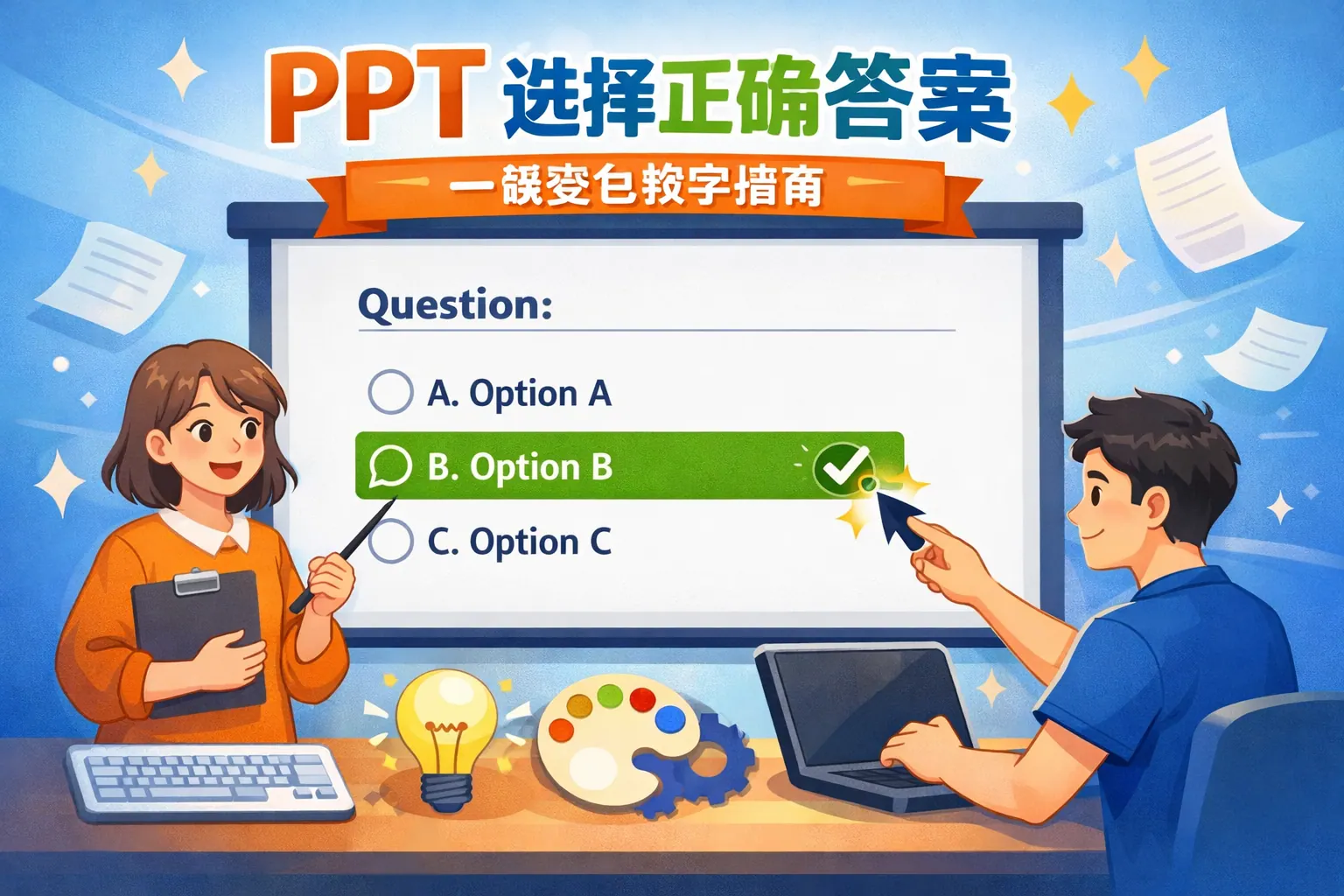 ppt选中正确答案变色如何弄