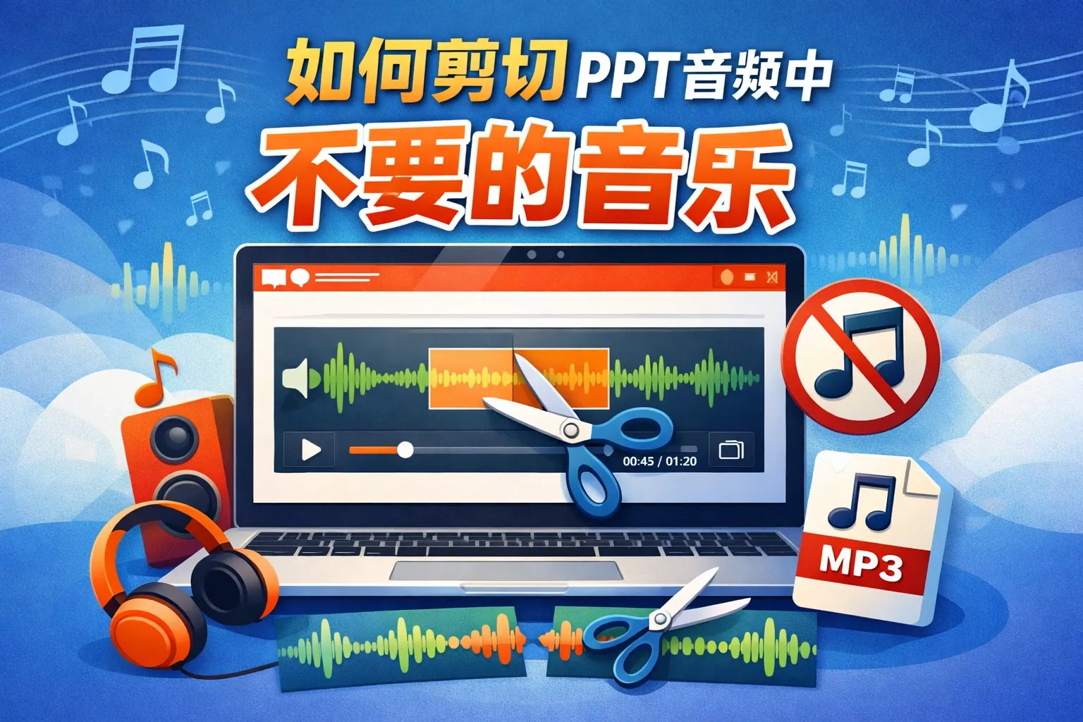 如何剪切ppt音频中不要的音乐