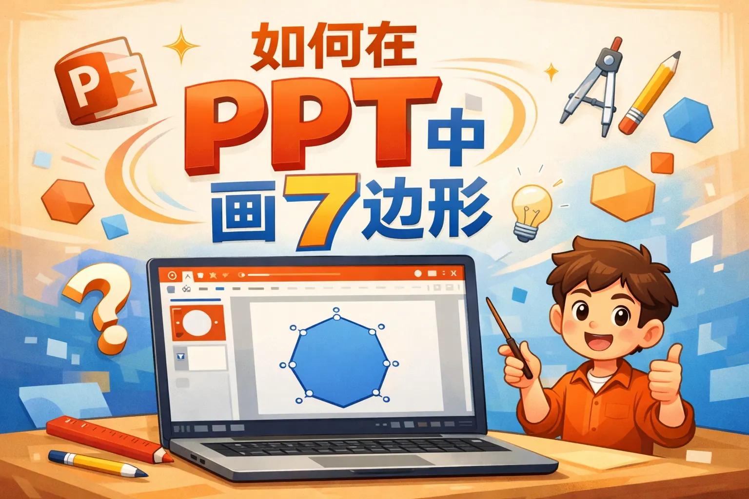 如何在ppt中画7边形