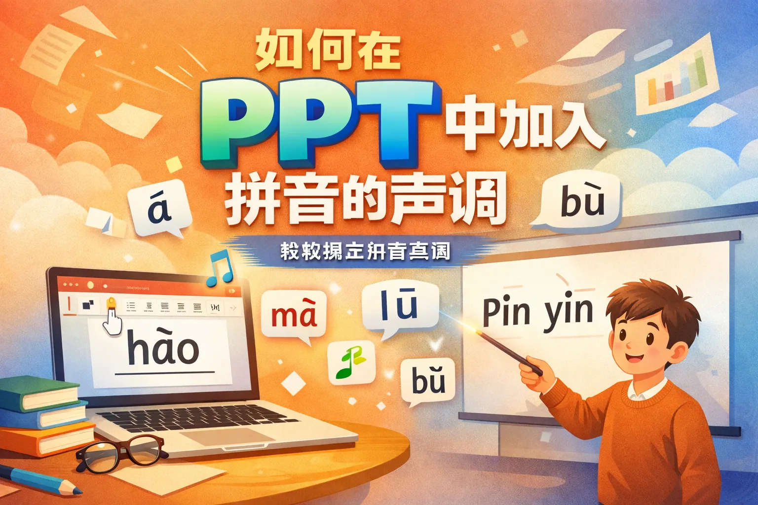 如何在ppt中加入拼音的声调