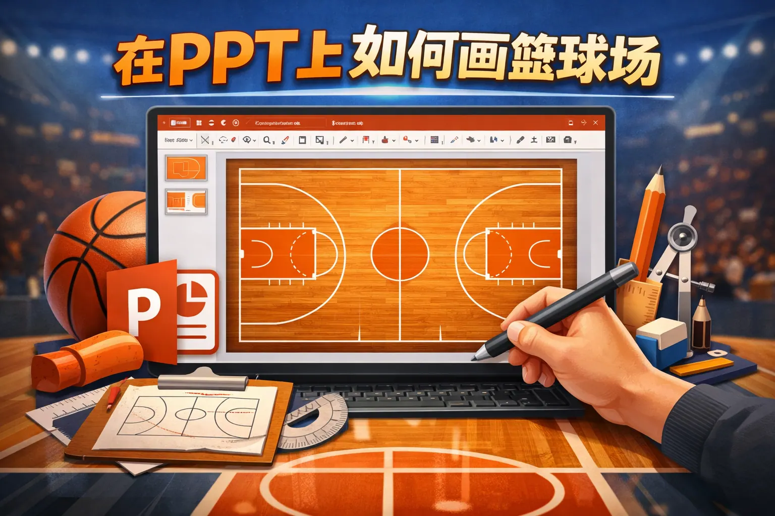 在ppt上如何画篮球场