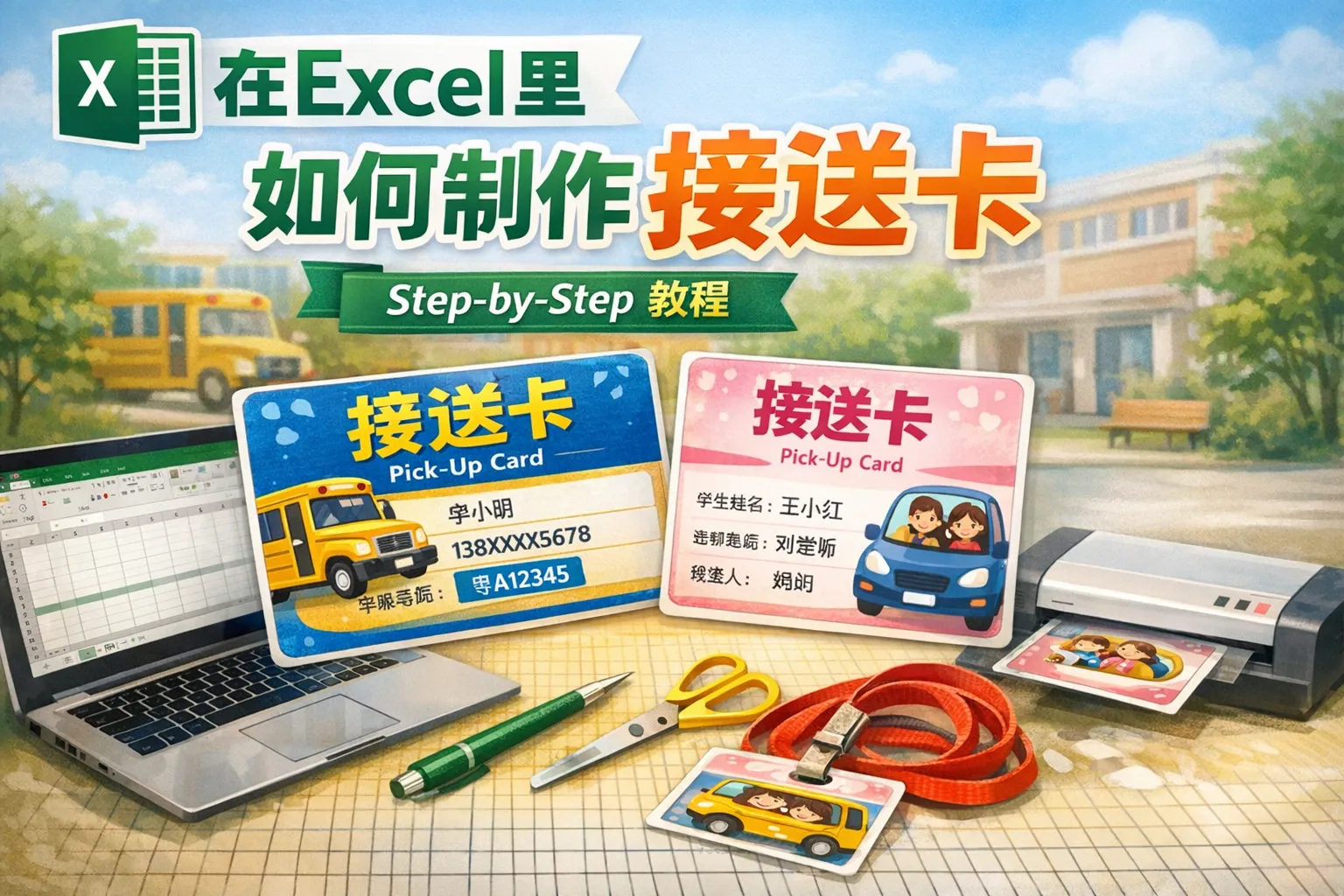 在excel里如何制作接送卡