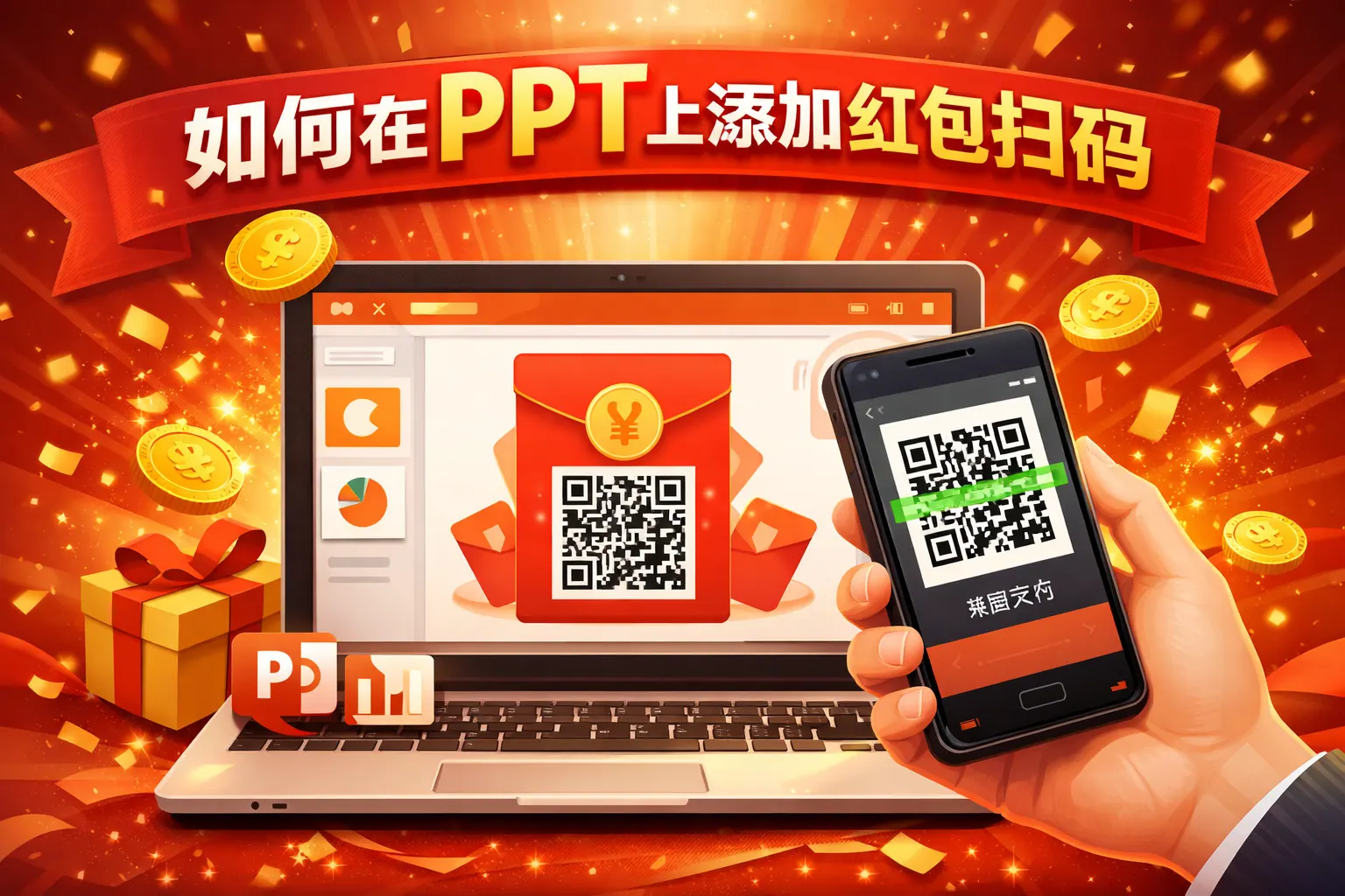 如何在ppt上添加红包扫码