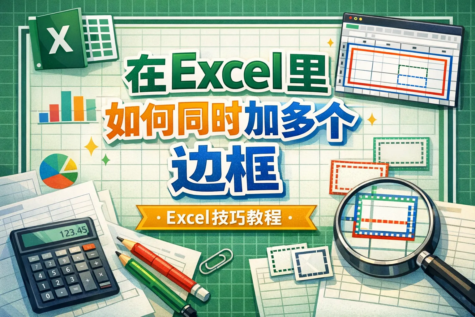 在excel里如何同时加多个边框