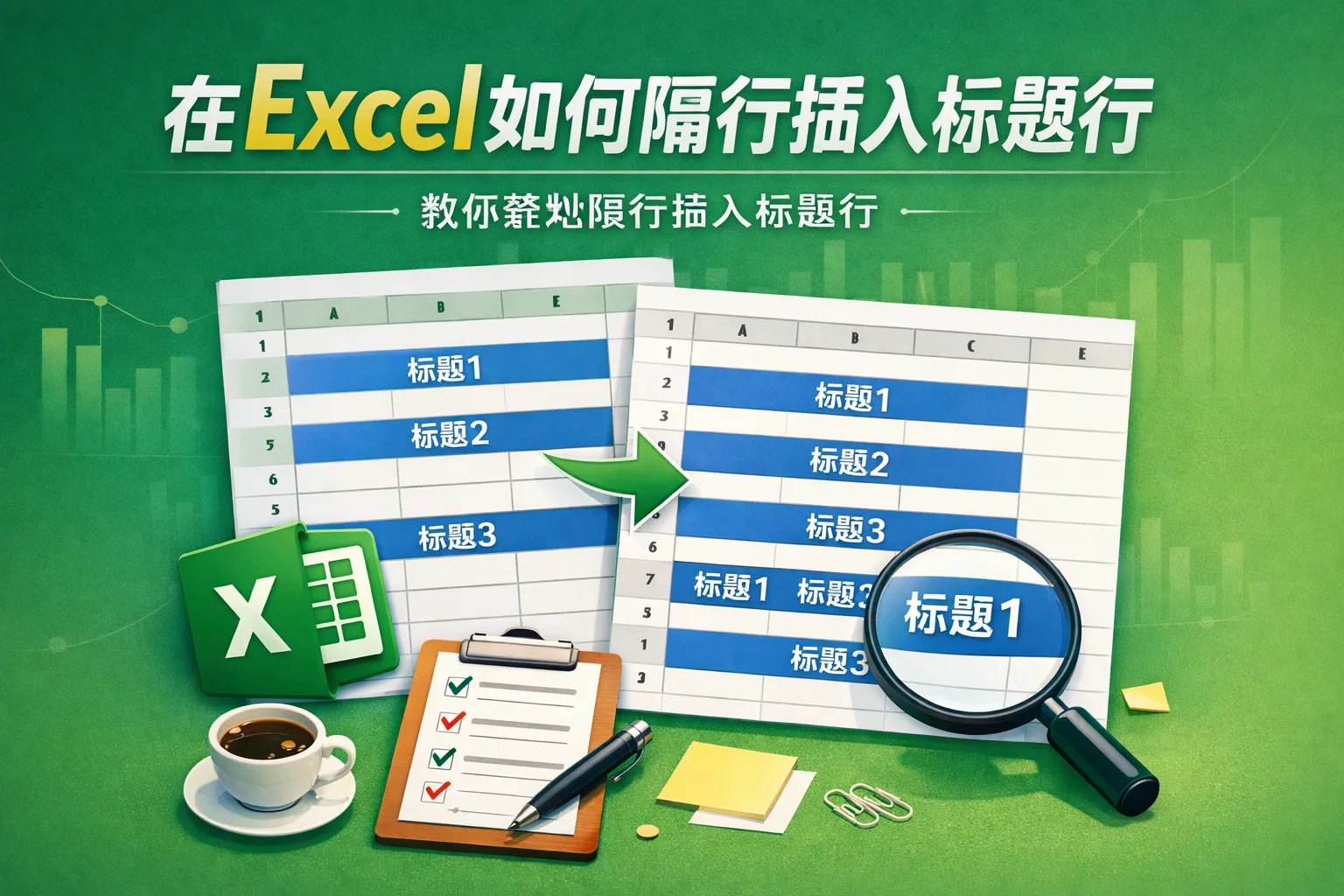 在excel如何隔行插入标题行