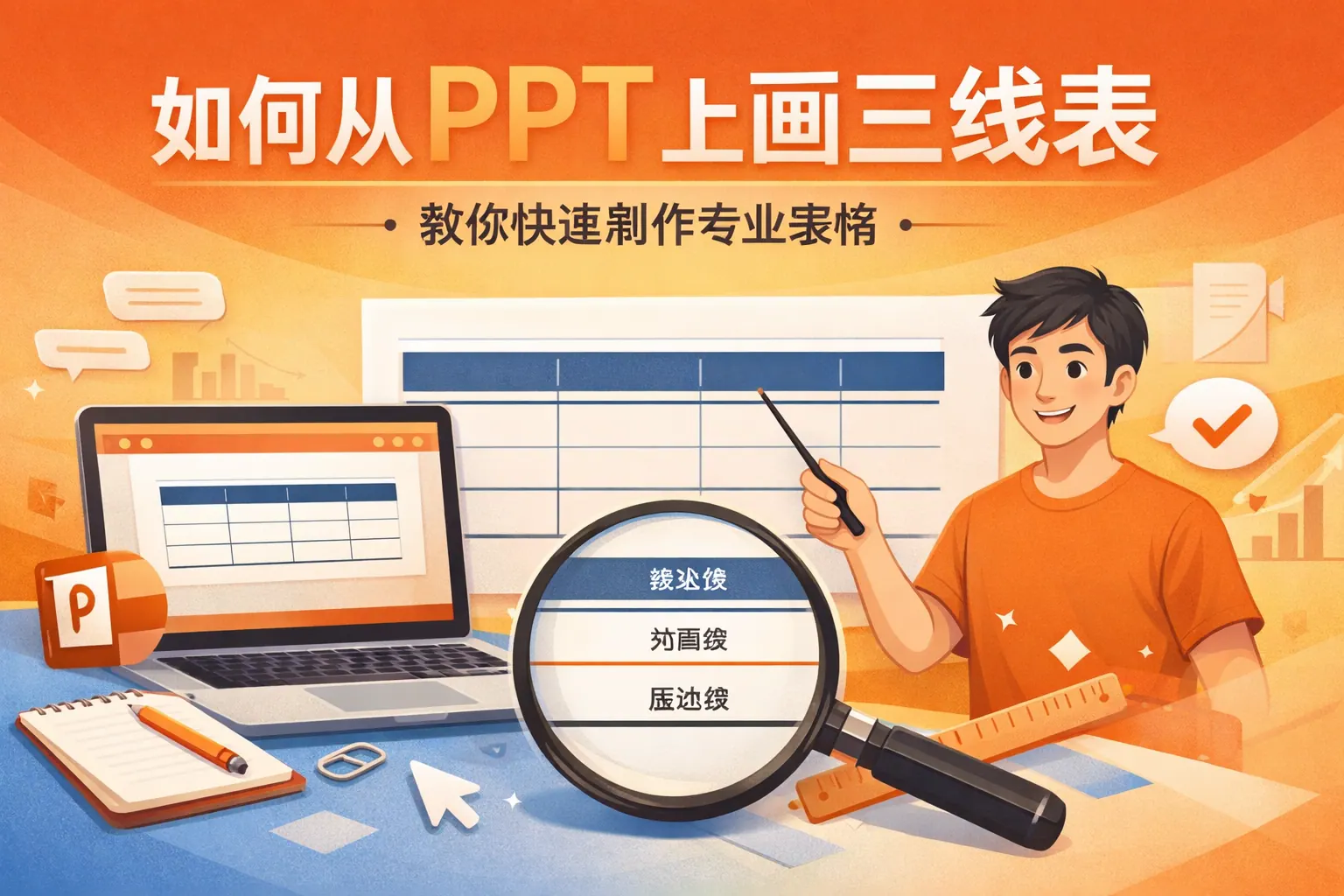 如何从ppt上画三线表