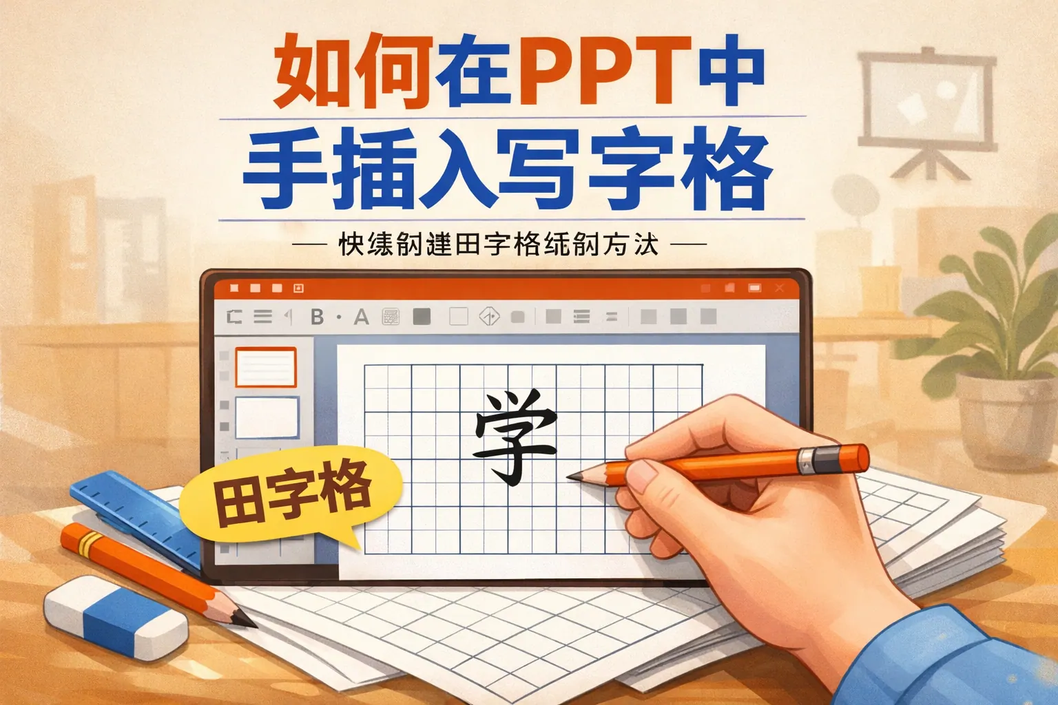 如何在ppt中手插入写字格