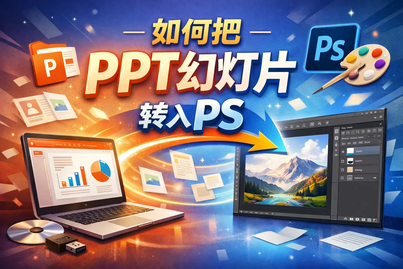 如何把ppt幻灯片转入ps