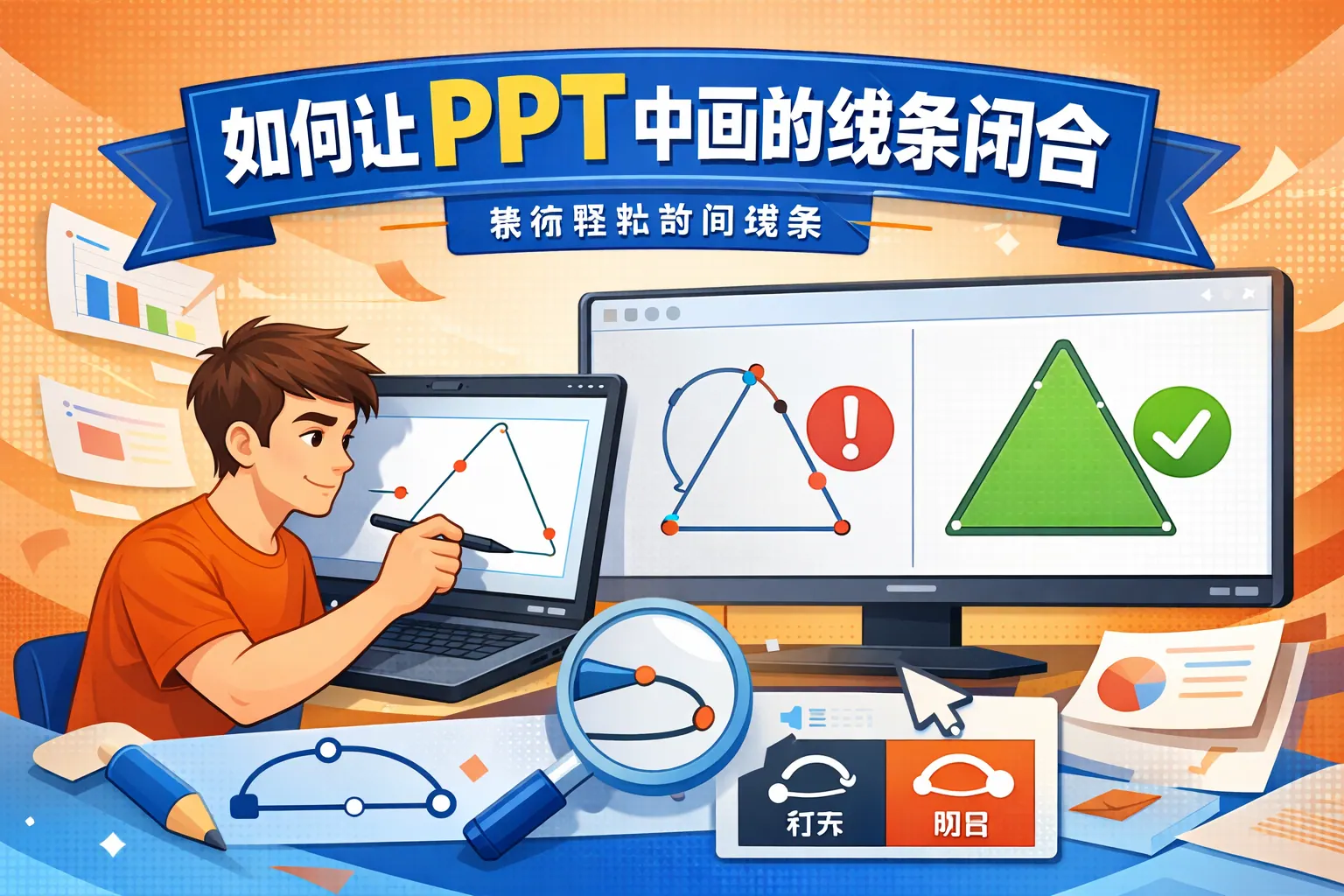 如何让PPT中画的线条闭合