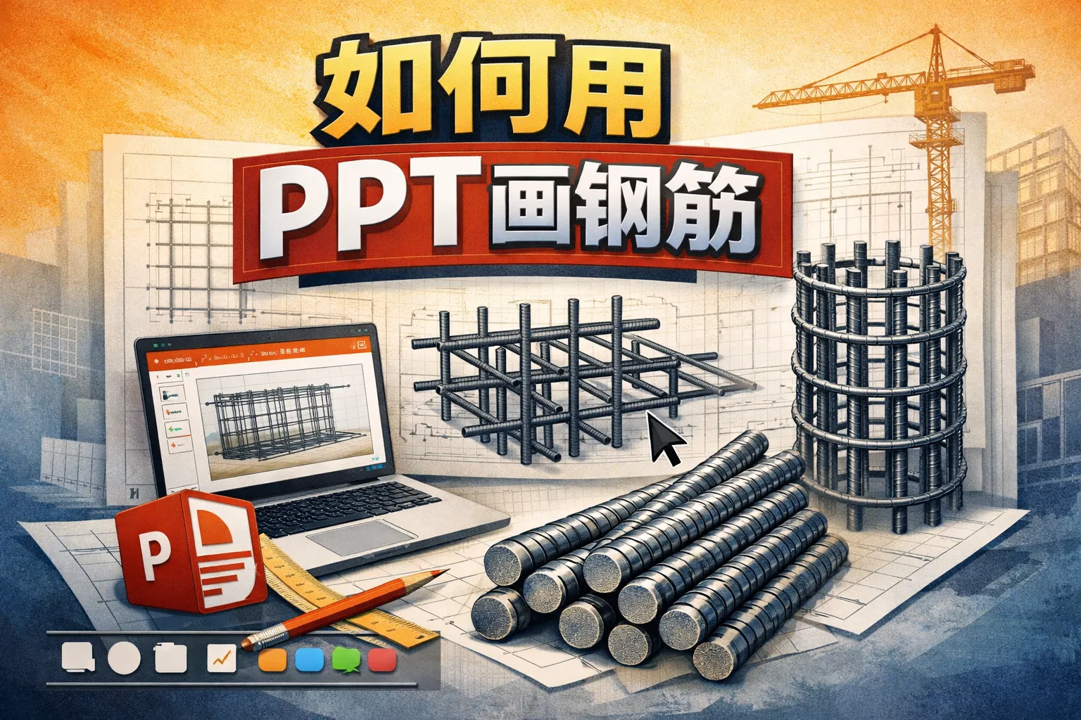 如何用ppt画钢筋