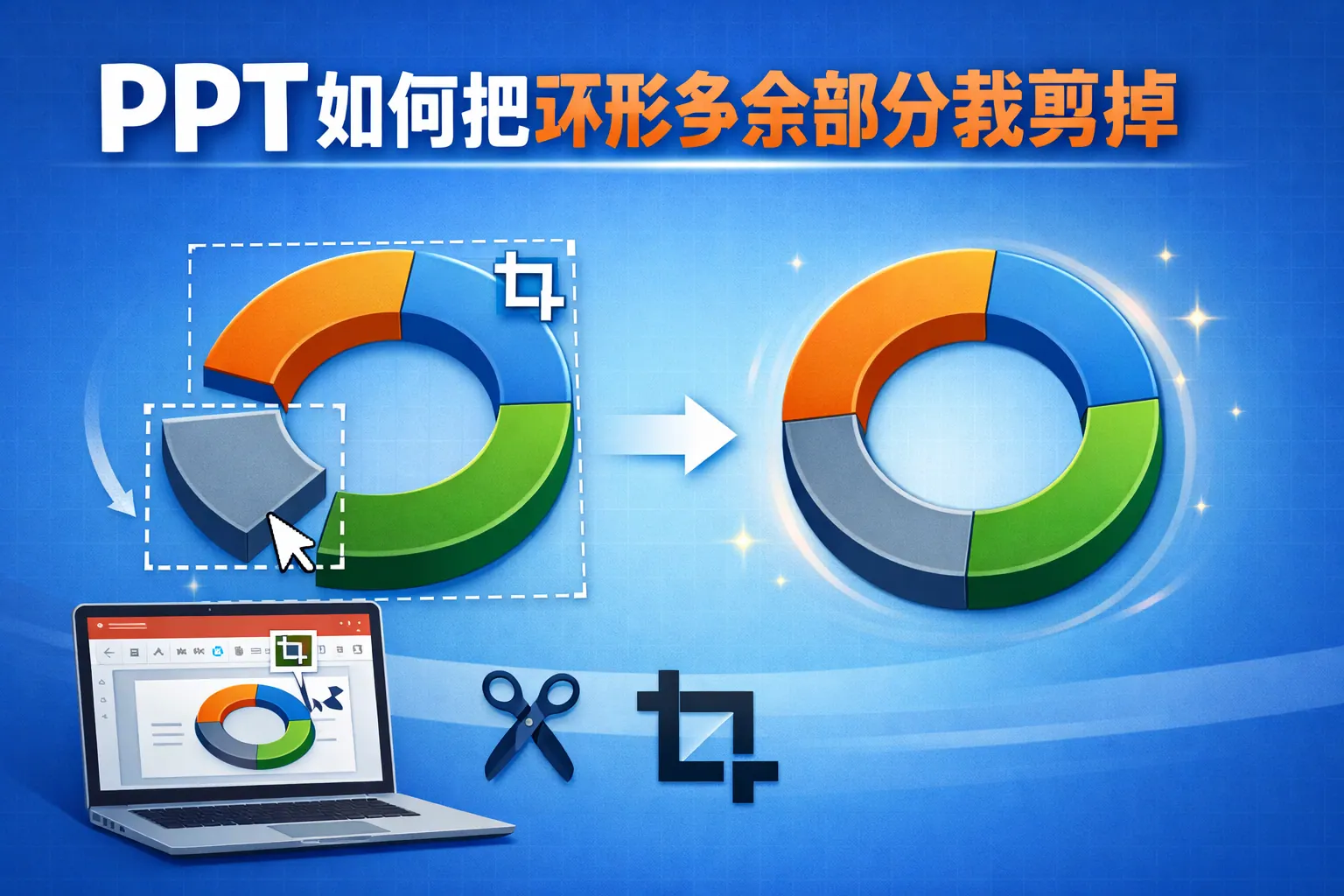 ppt如何把环形多余部分裁剪掉