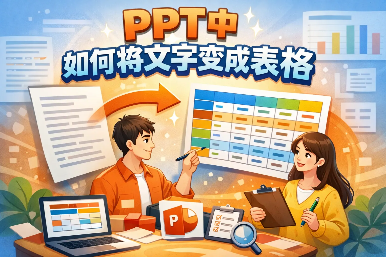 ppt当中如何将文字变成表格