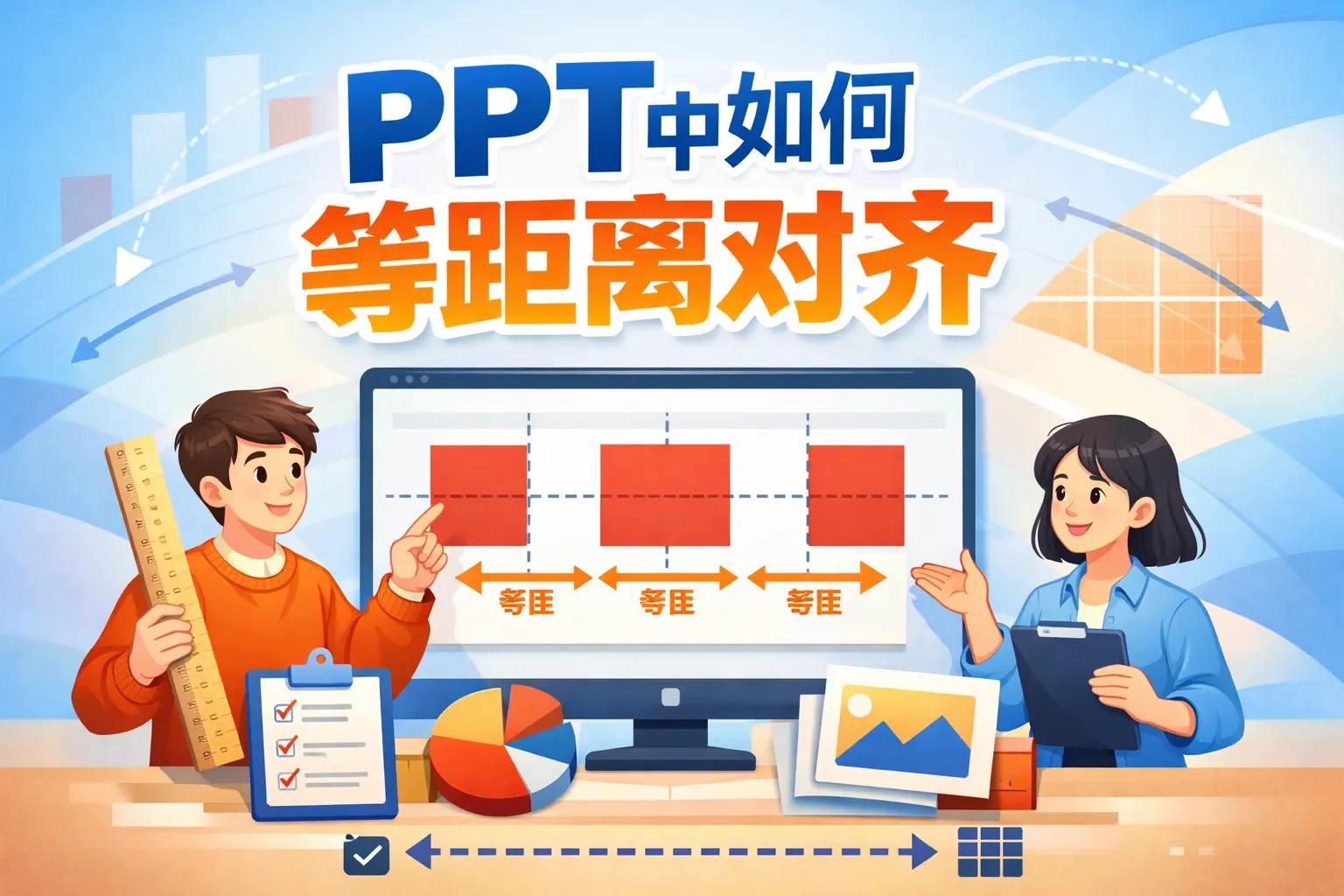 PPT中如何等距离对齐