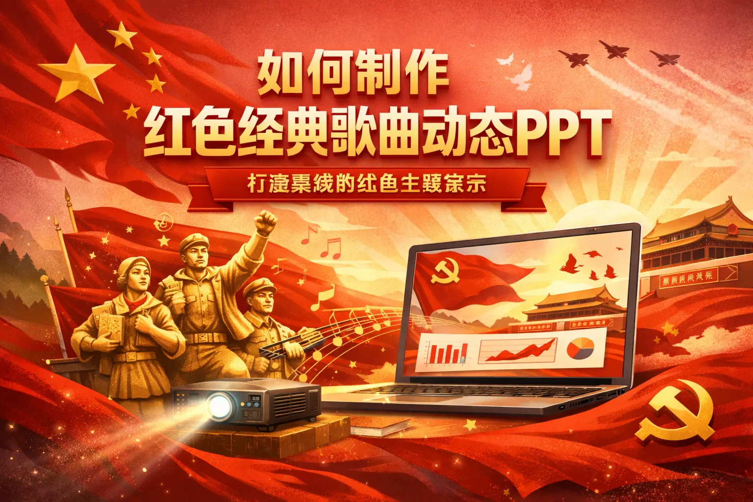 如何制作红色经典歌曲动态ppt