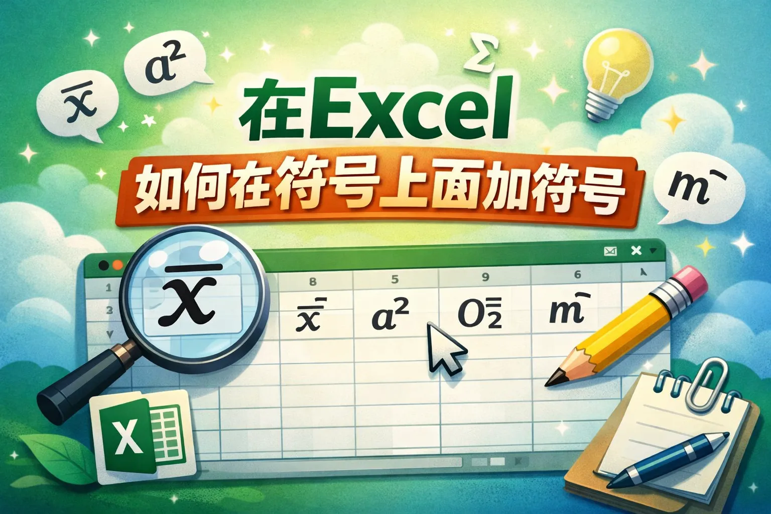 在excel如何在符号上面加符号