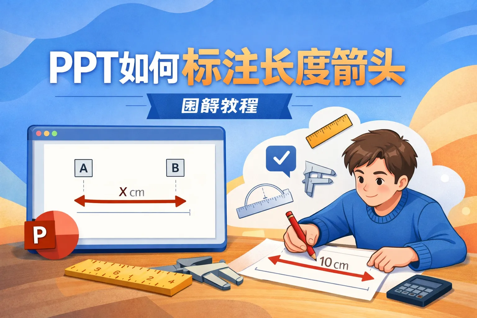 ppt如何标注长度箭头