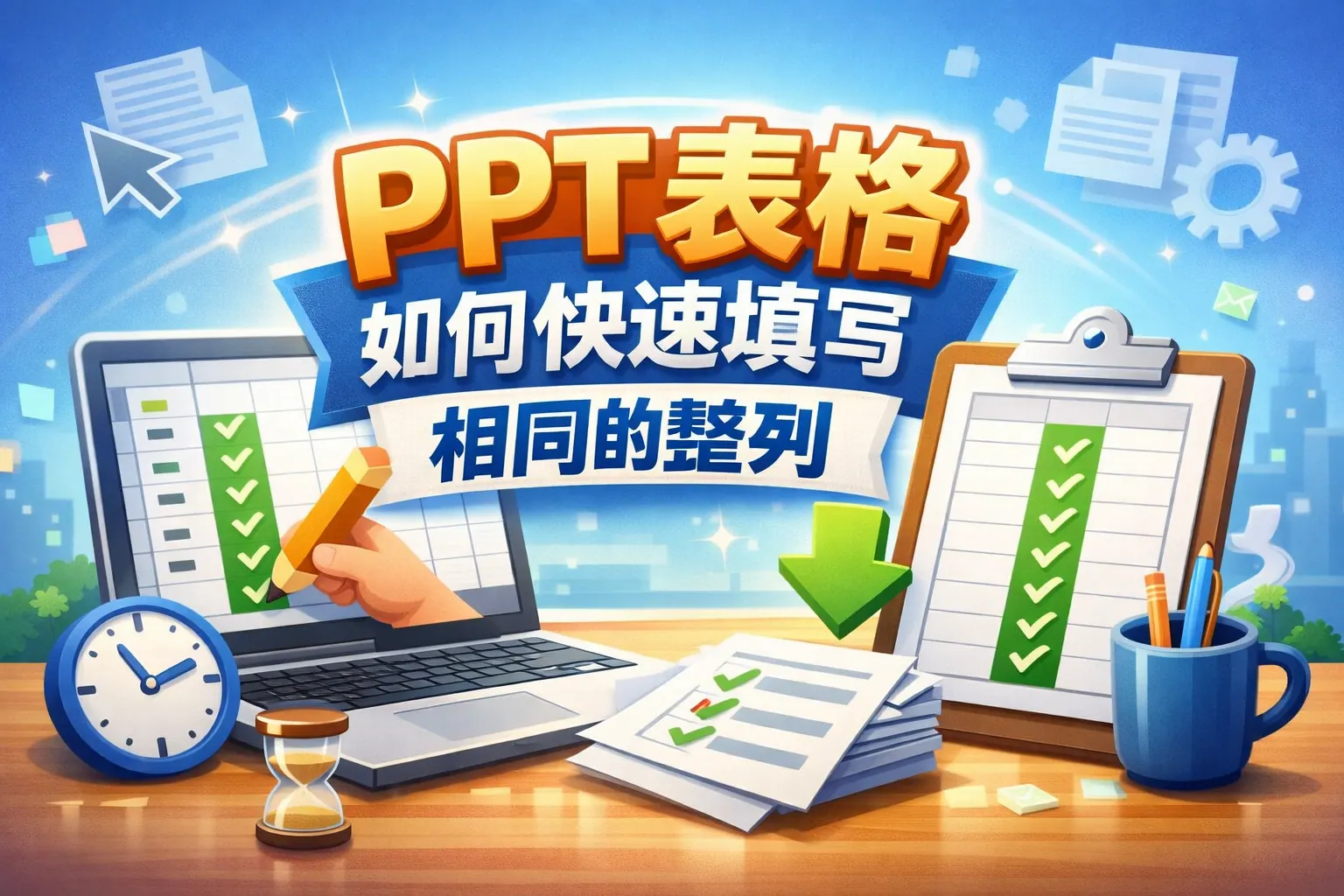 ppt表格如何快速填写相同的整列