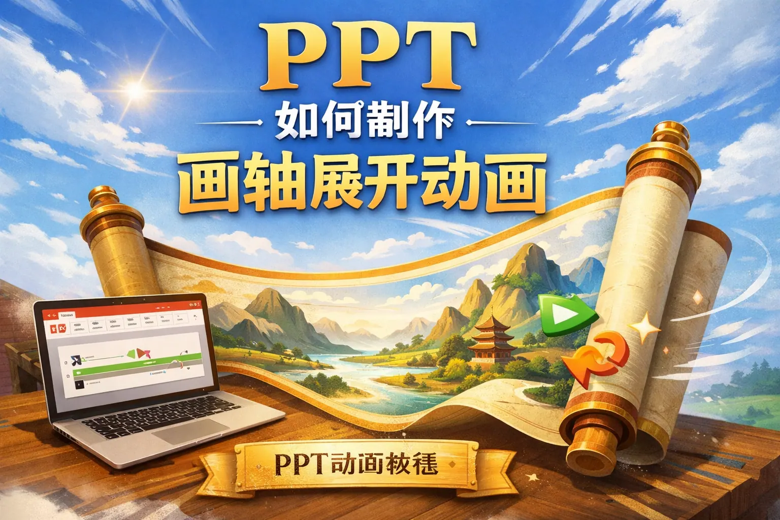 ppt如何制作画轴展开动画