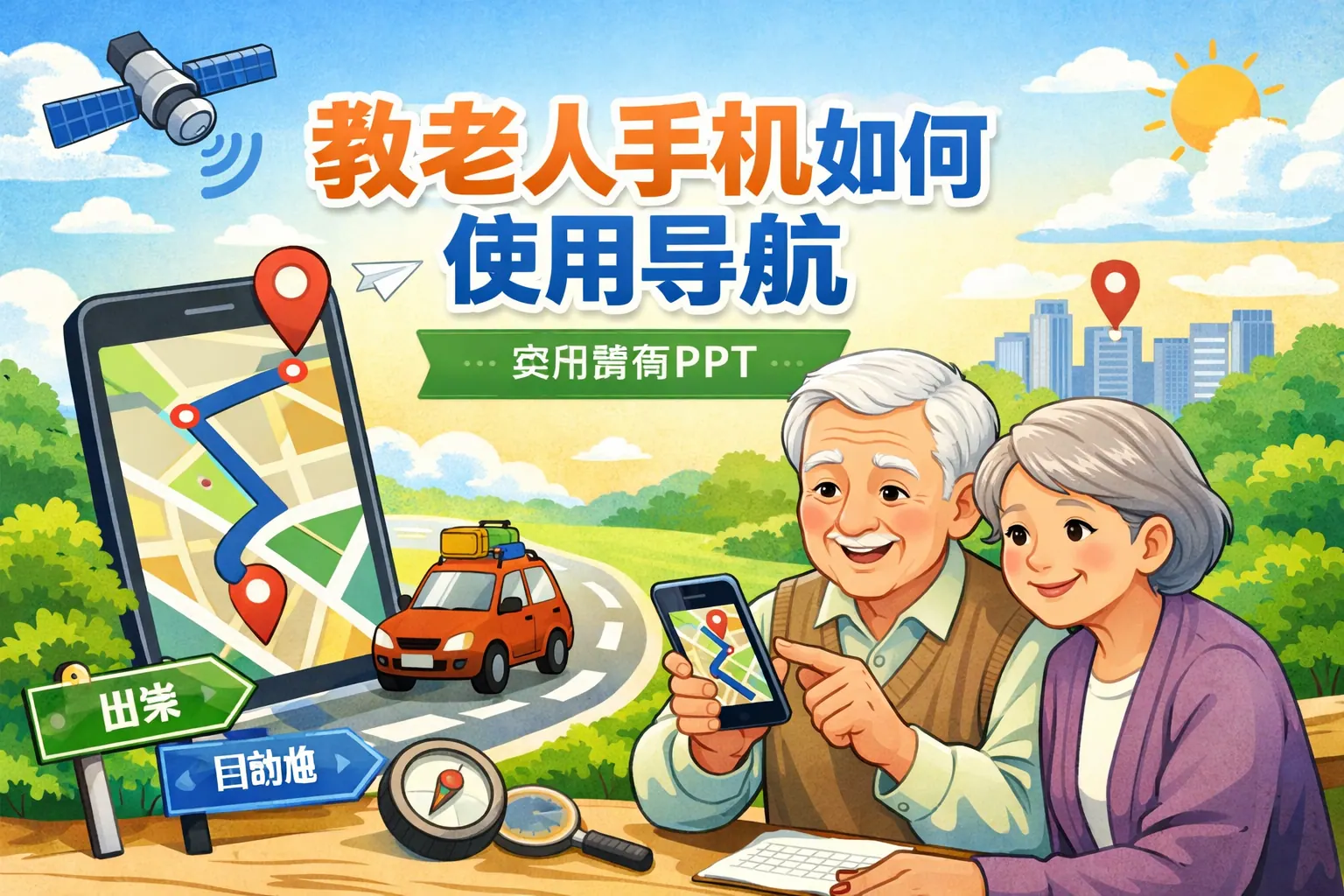 教老人手机如何使用导航ppt