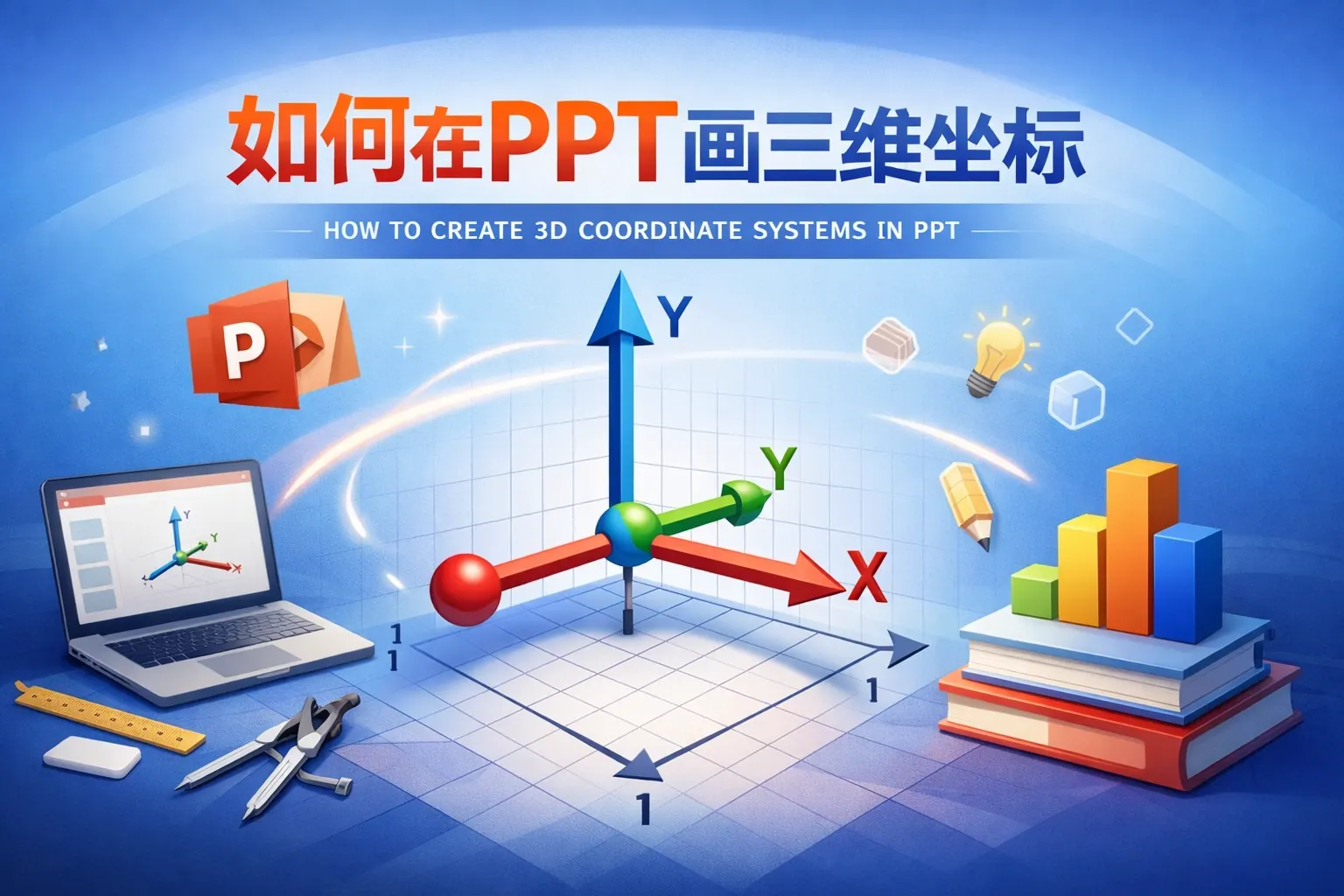 如何在PPT画三维坐标