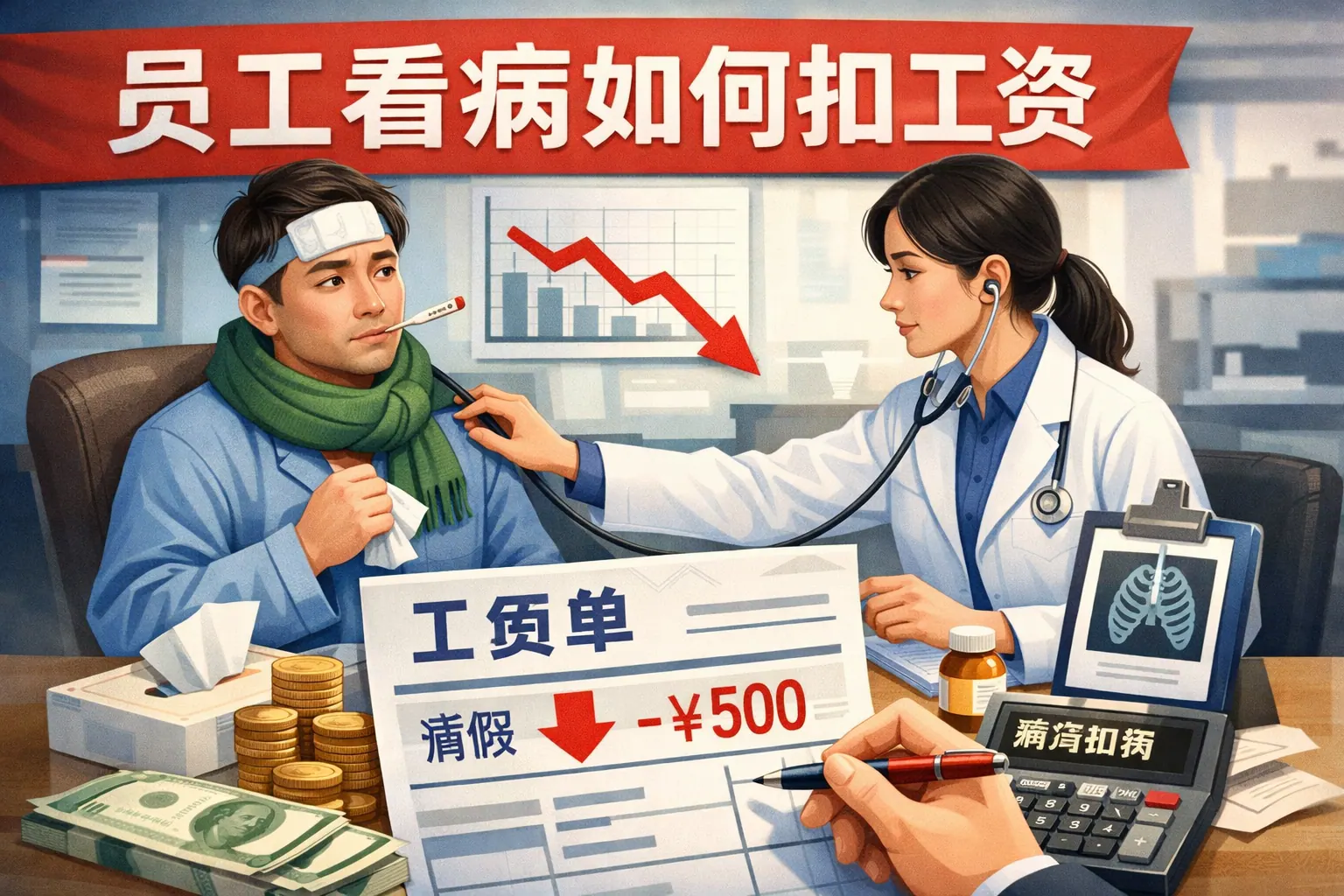 员工看病如何扣工资