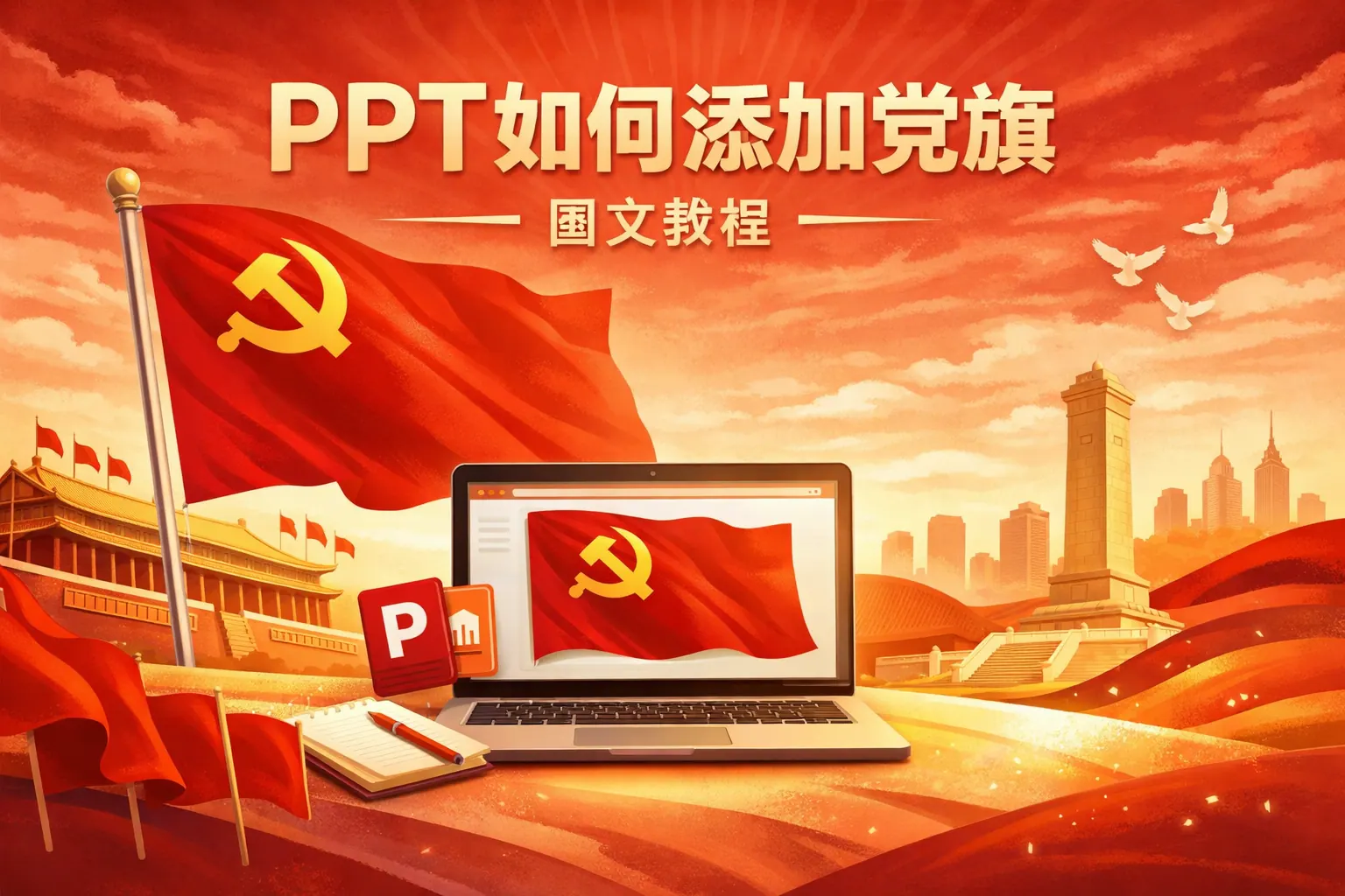 ppt如何添加党旗