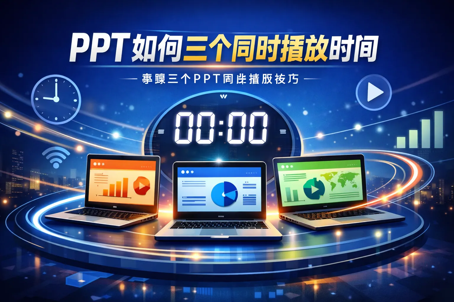 ppt如何三个同时播放时间