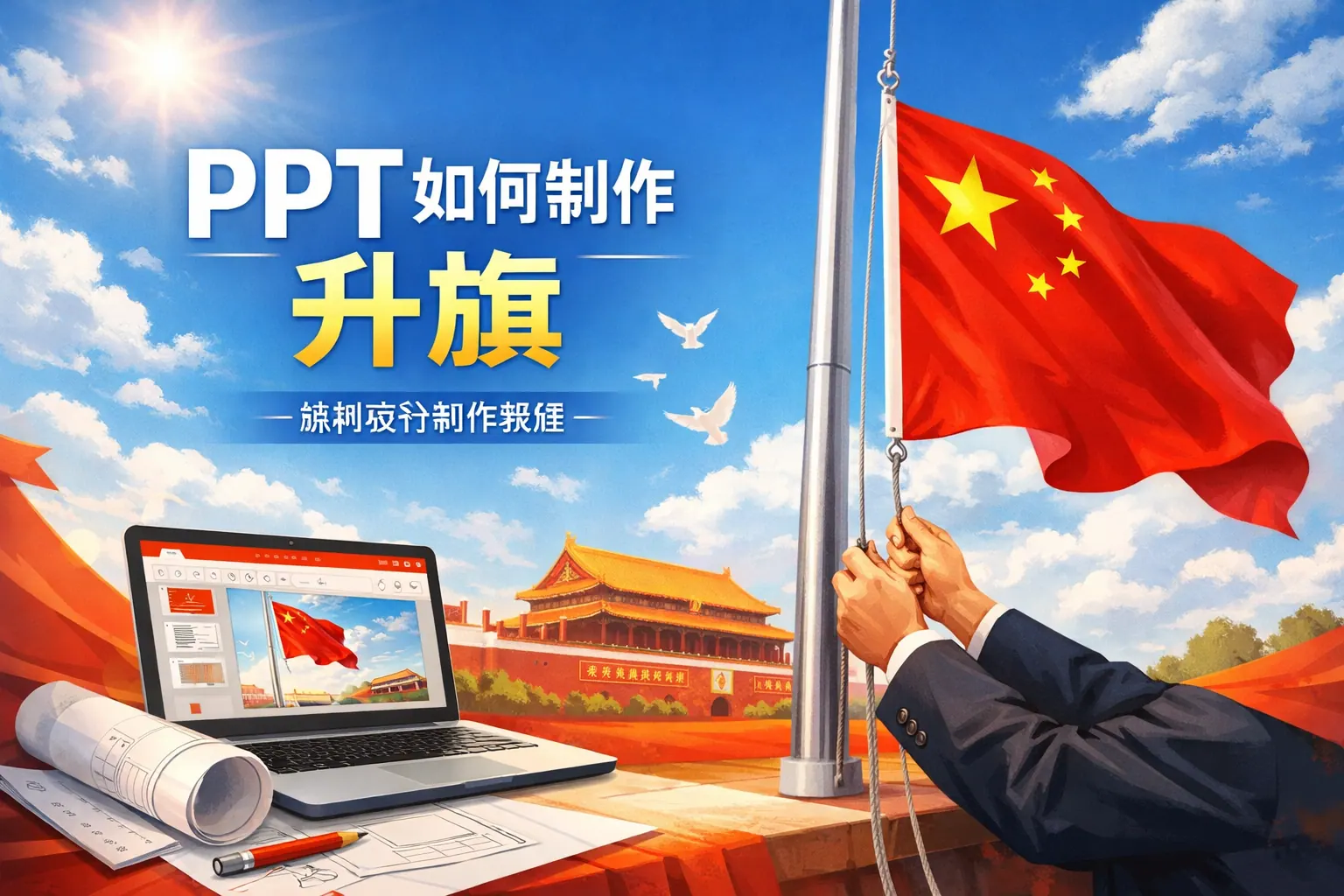 ppt如何制作升旗