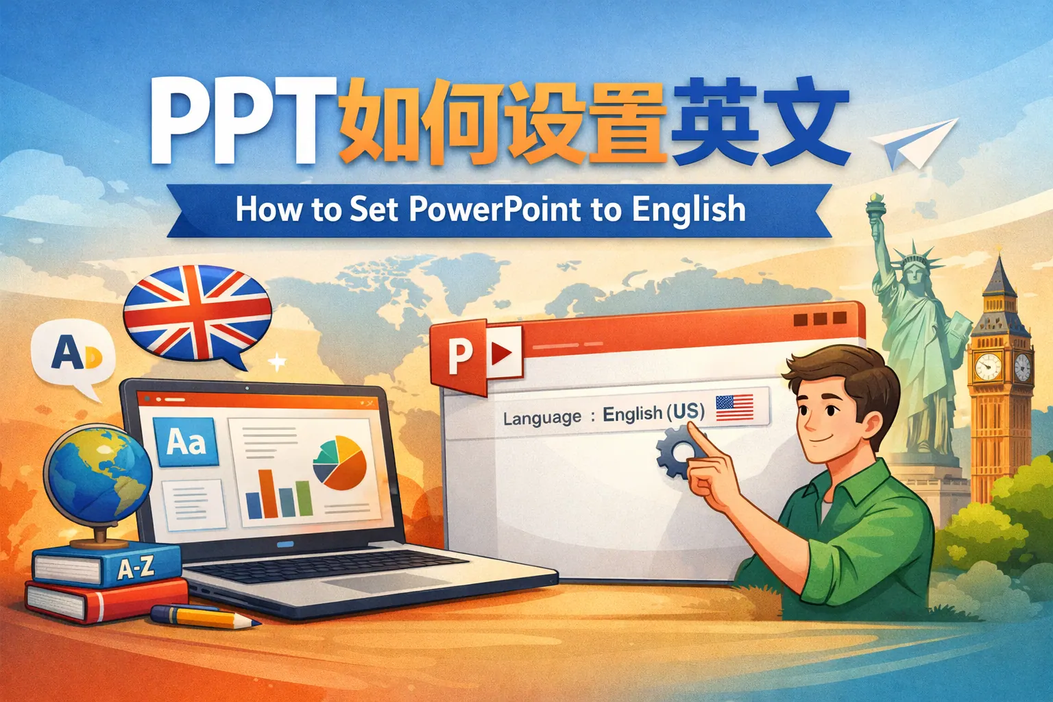 ppt如何设置英文