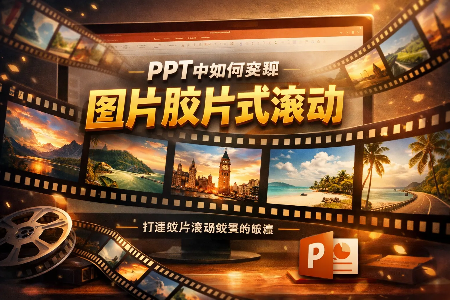 ppt中如何实现图片胶片式滚动