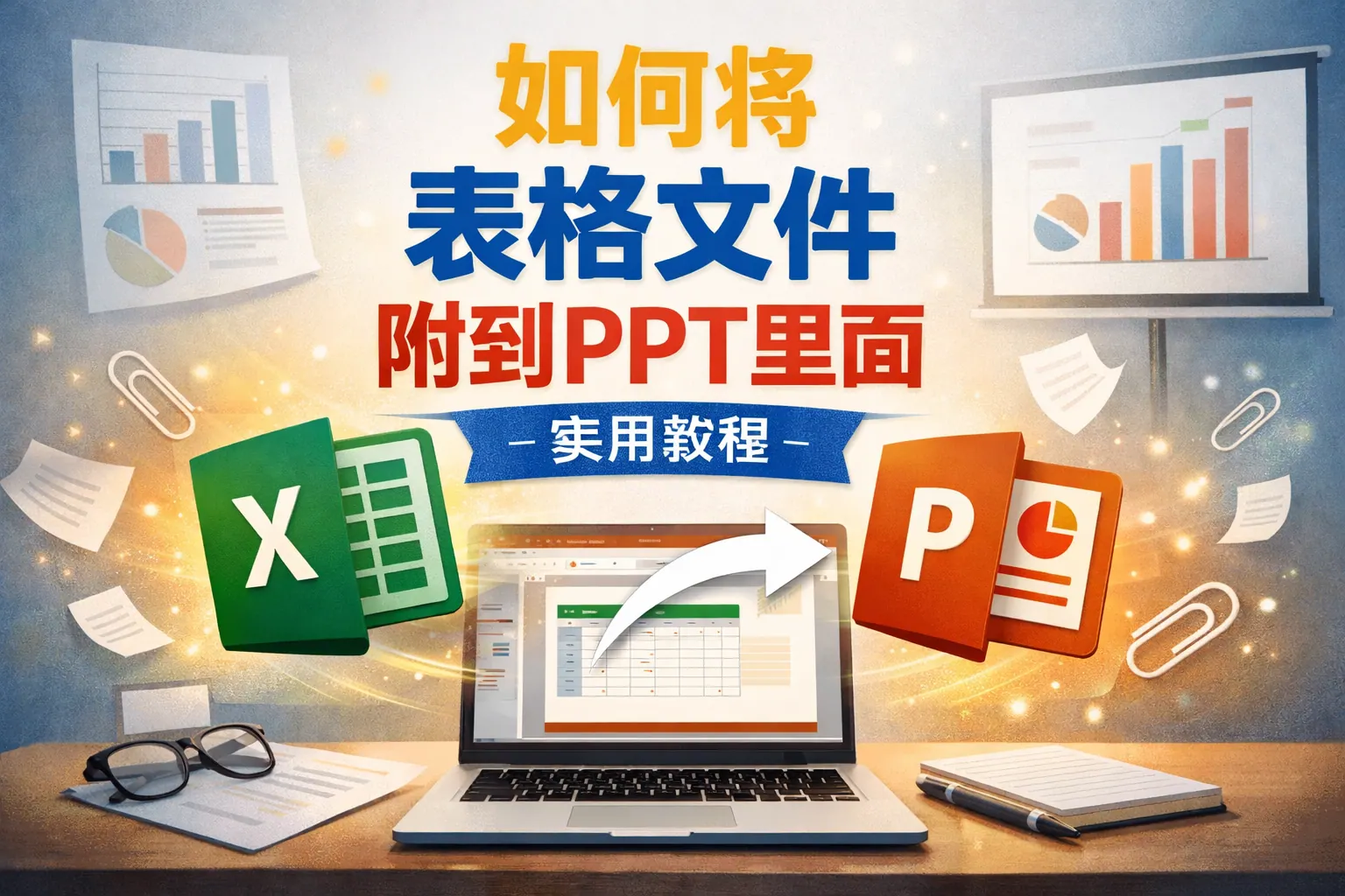 如何将表格文件附到PPT里面