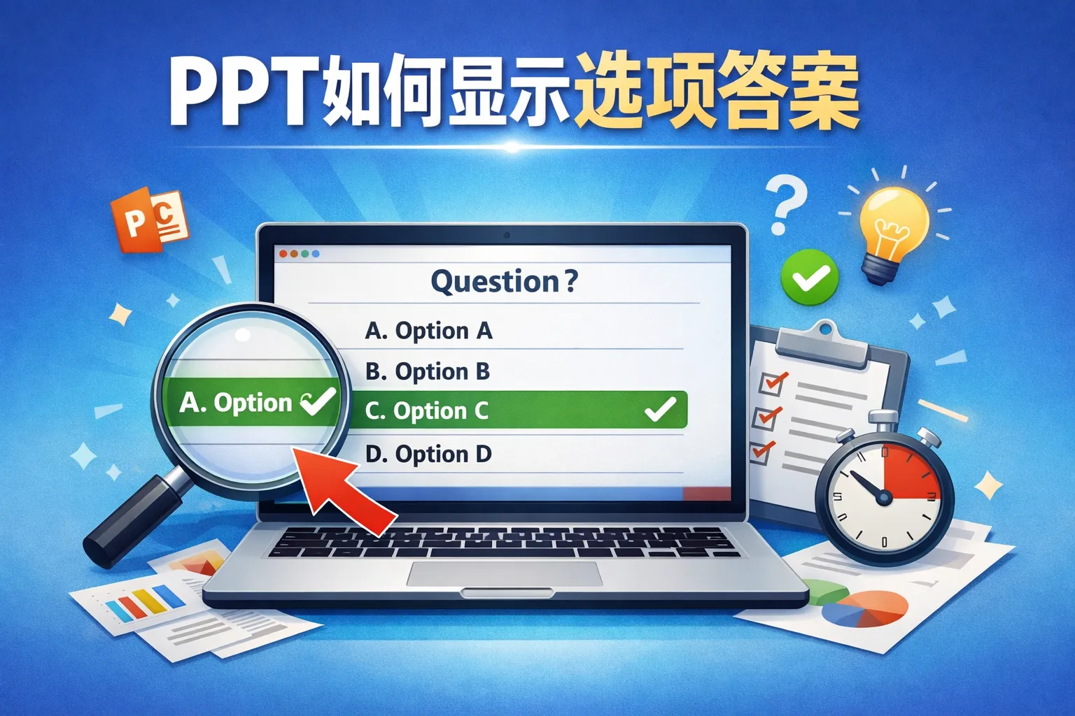 ppt如何显示选项答案
