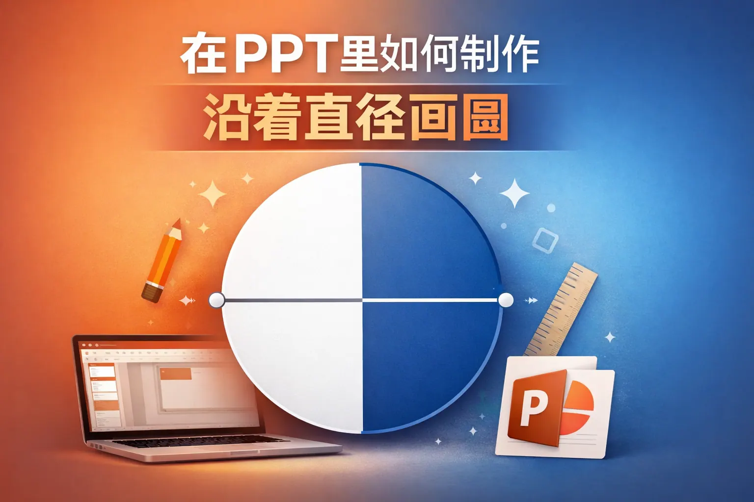 在ppt里如何制作沿着直径画圆