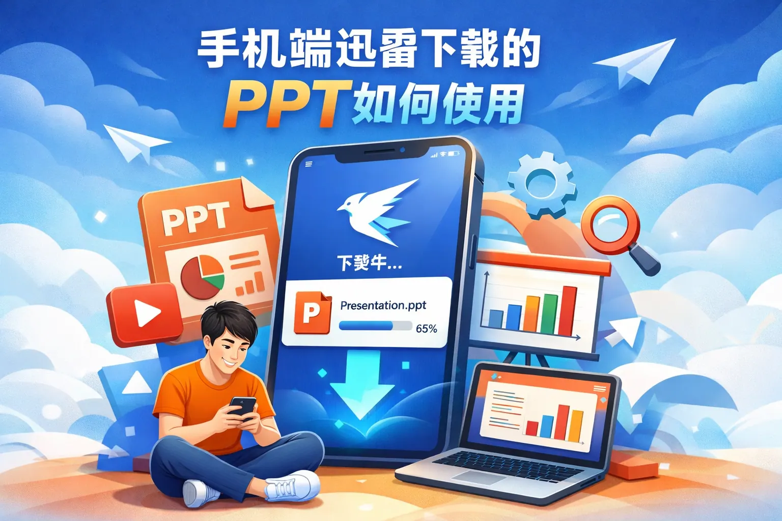 手机端迅雷下载的ppt如何使用