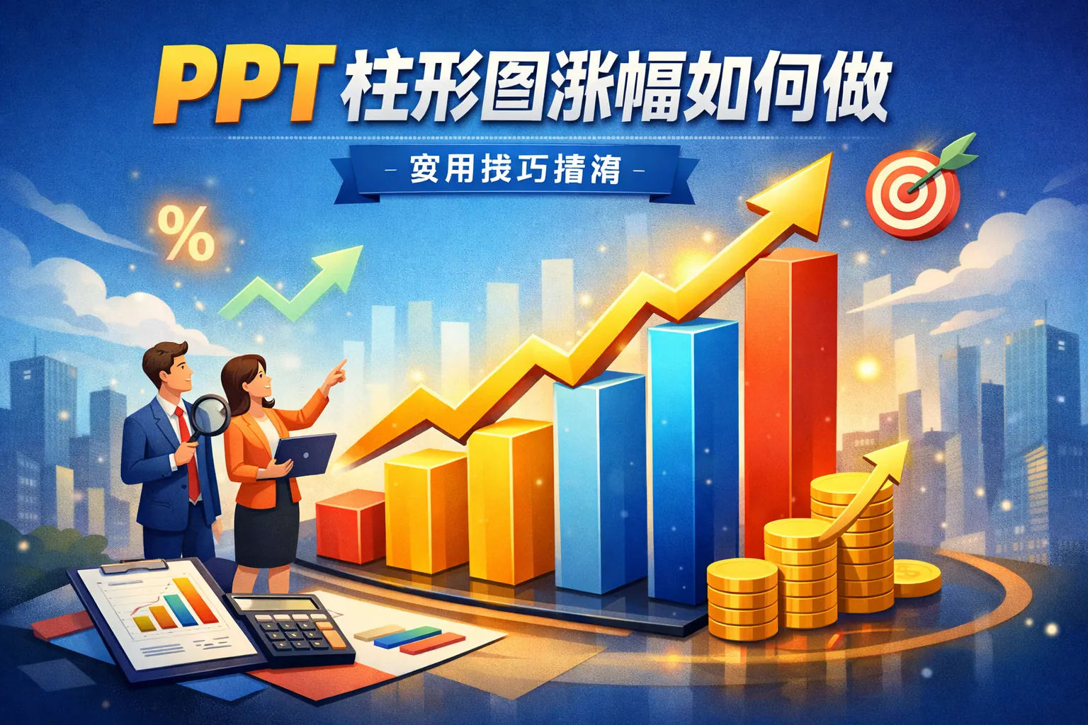 ppt柱形图涨幅如何做