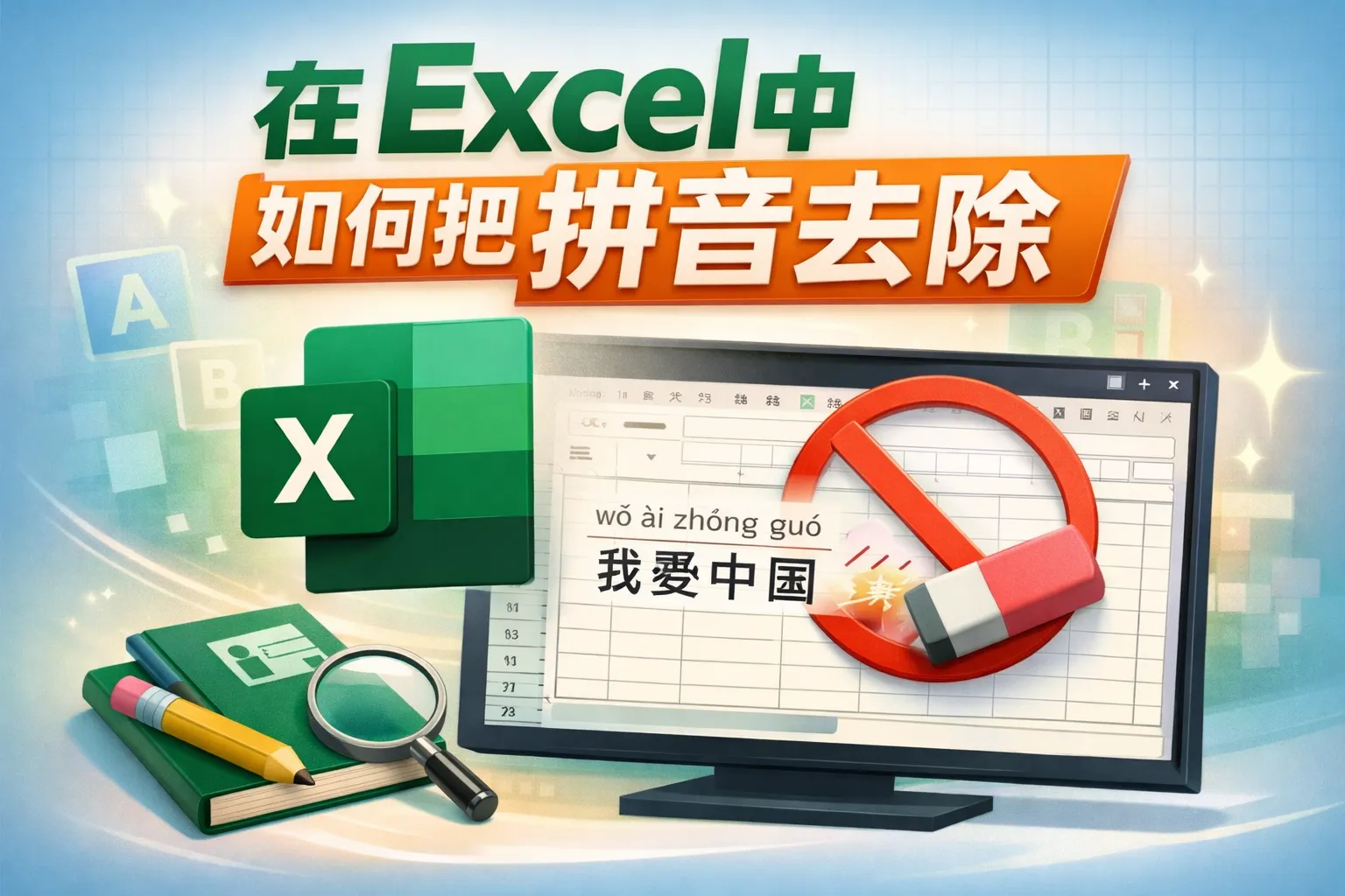 在excel中如何把拼音去除