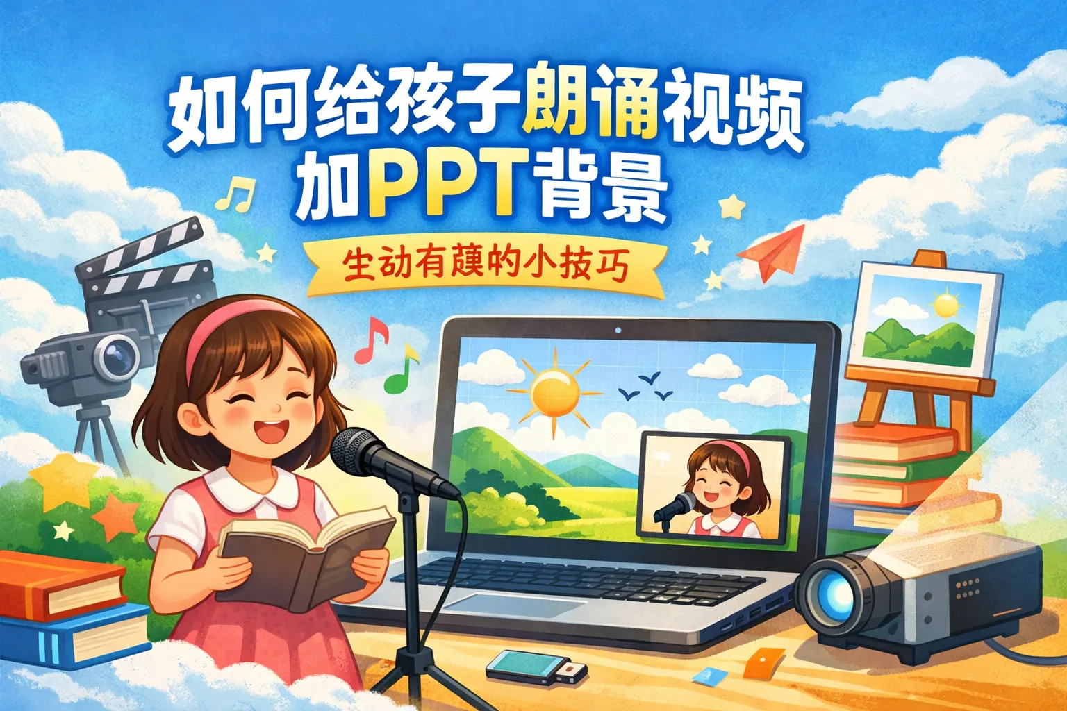 如何给孩子朗诵视频加ppt背景