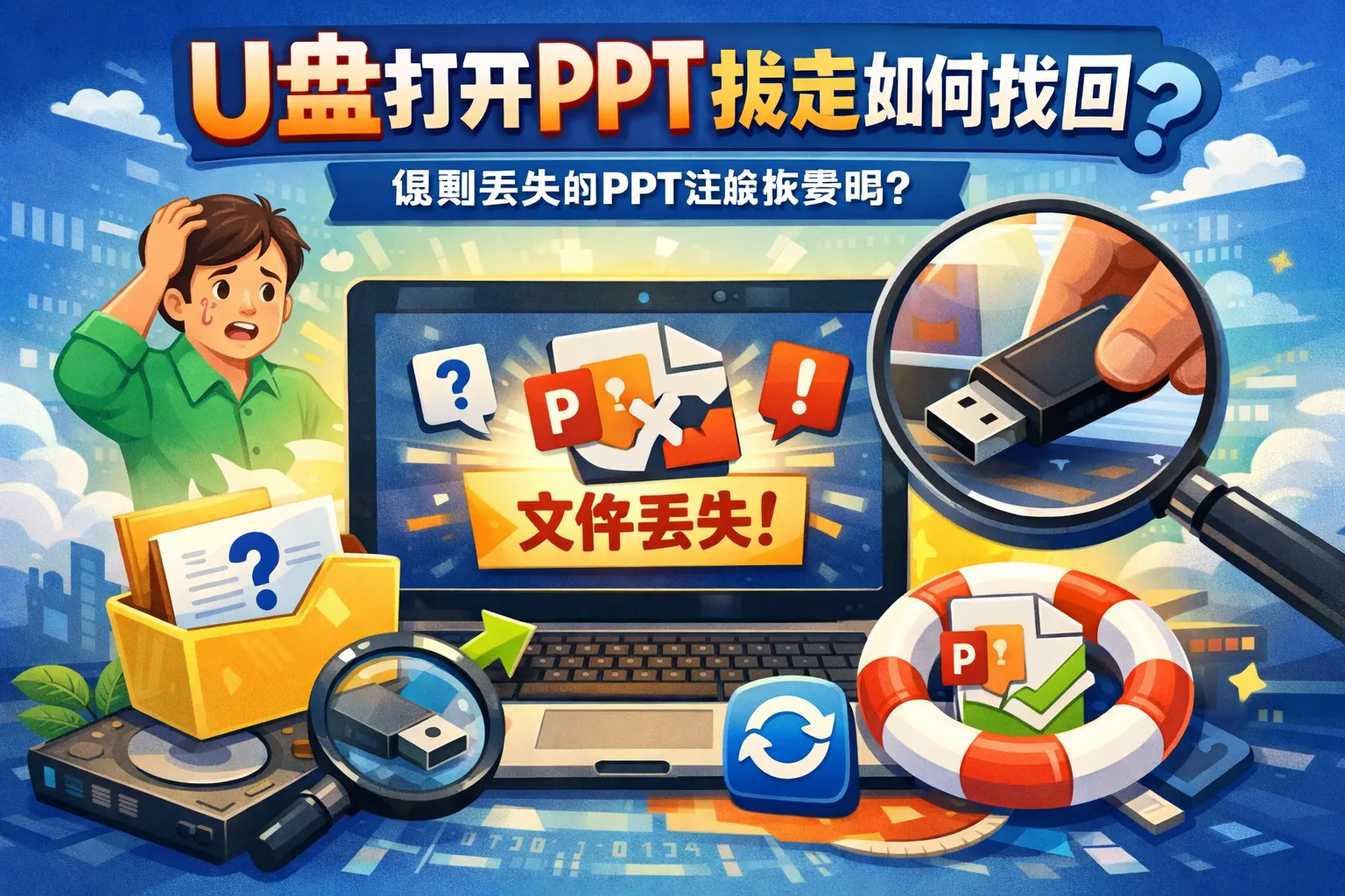 u盘打开ppt拔走如何找回