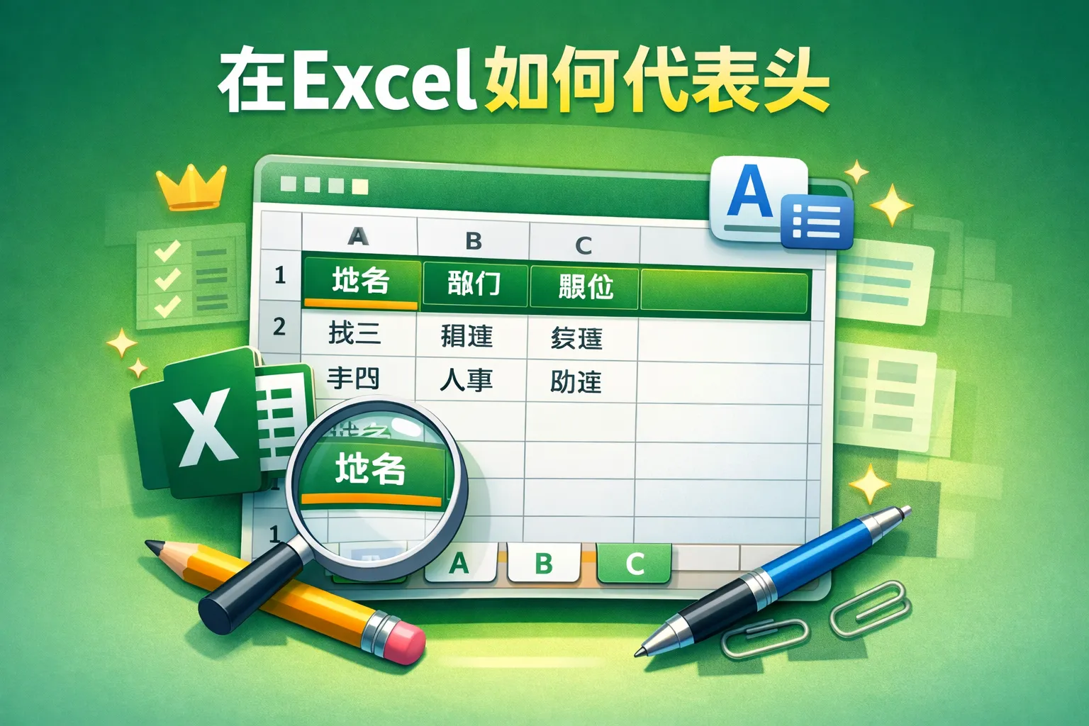 在excel如何代表头