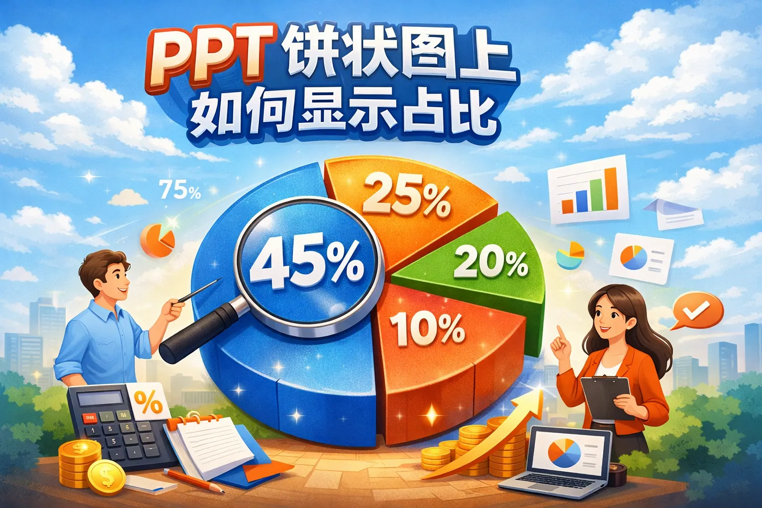 ppt饼状图上如何显示占比