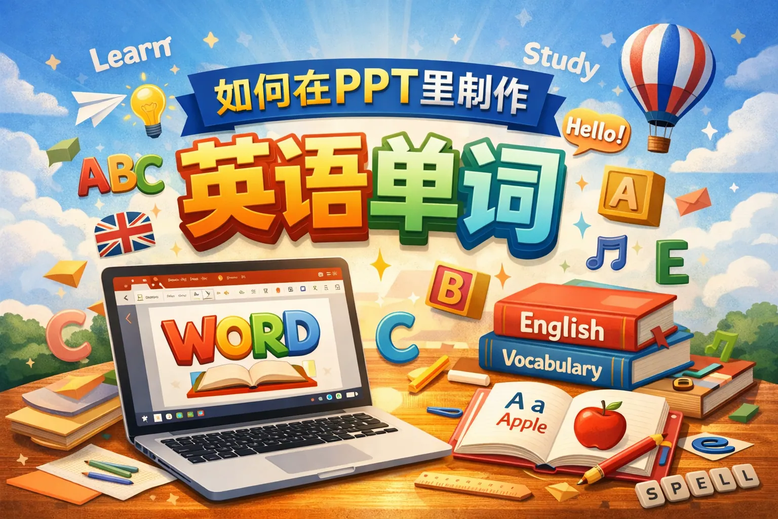 如何在ppt里制作英语单词
