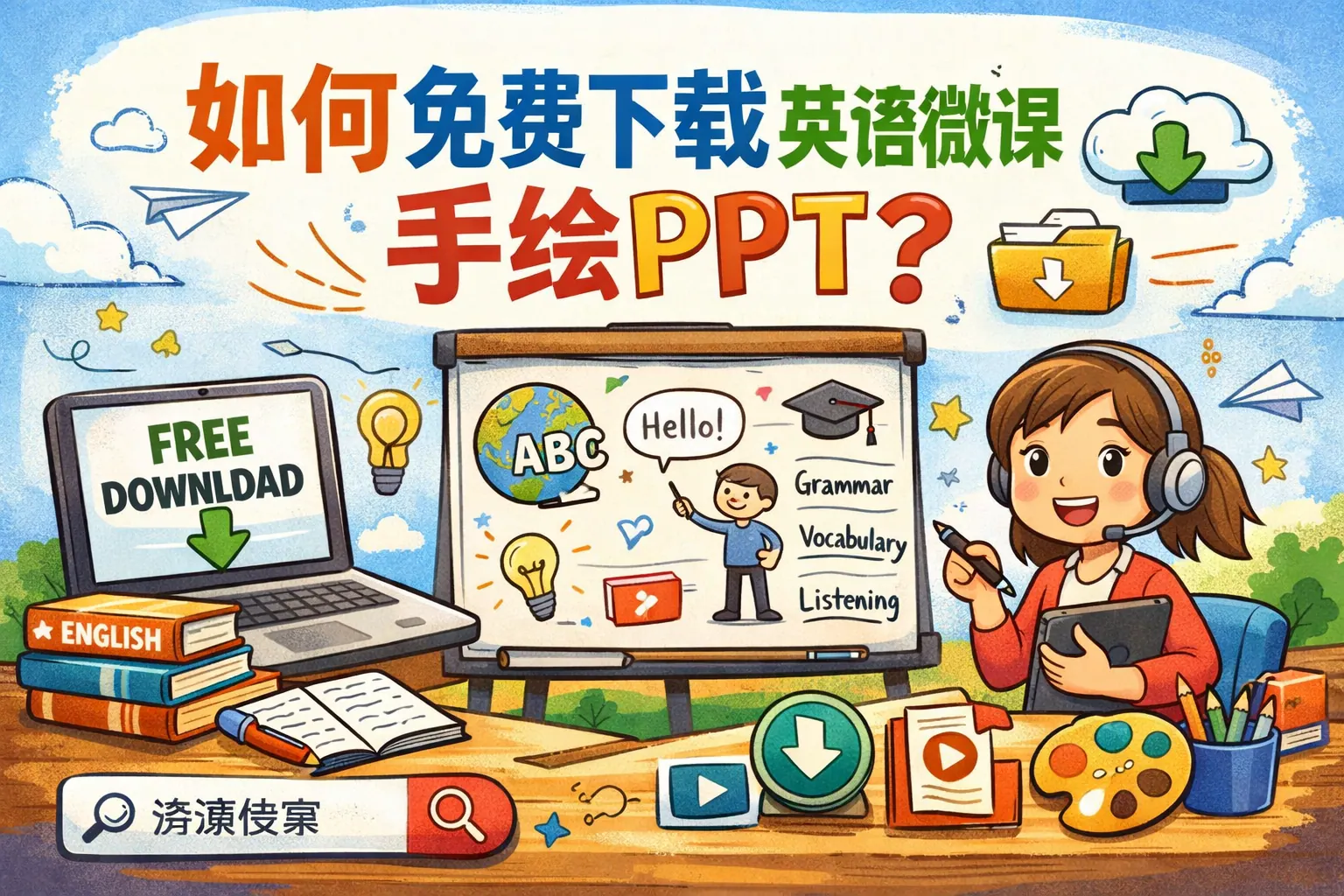 如何免费下载英语微课手绘ppt