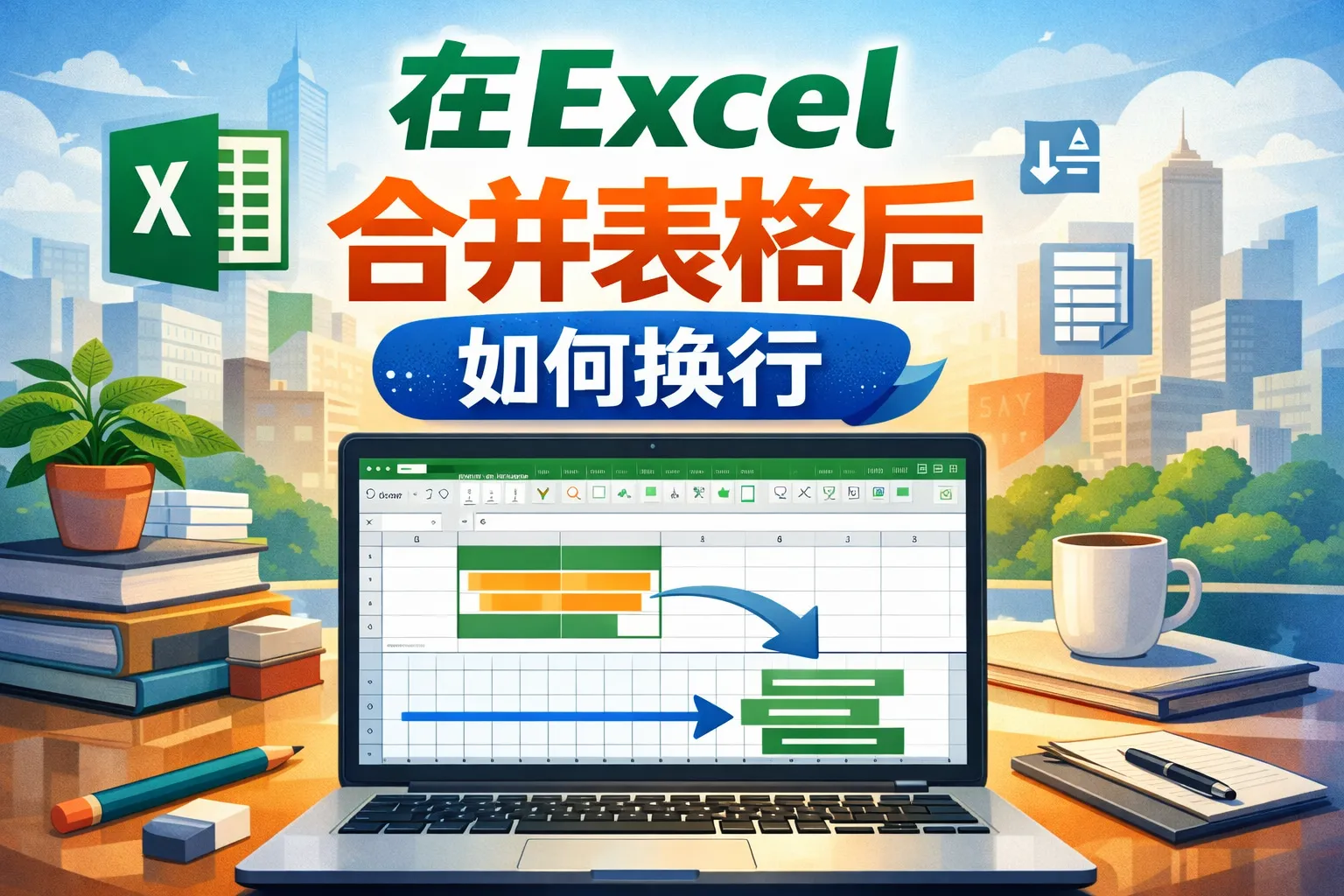 在excel合并表格后如何换行