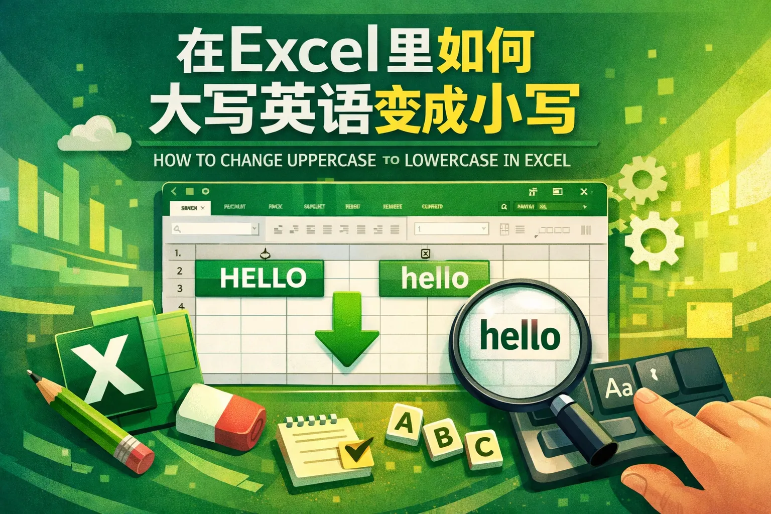 在excel里如何大写英语变成小写