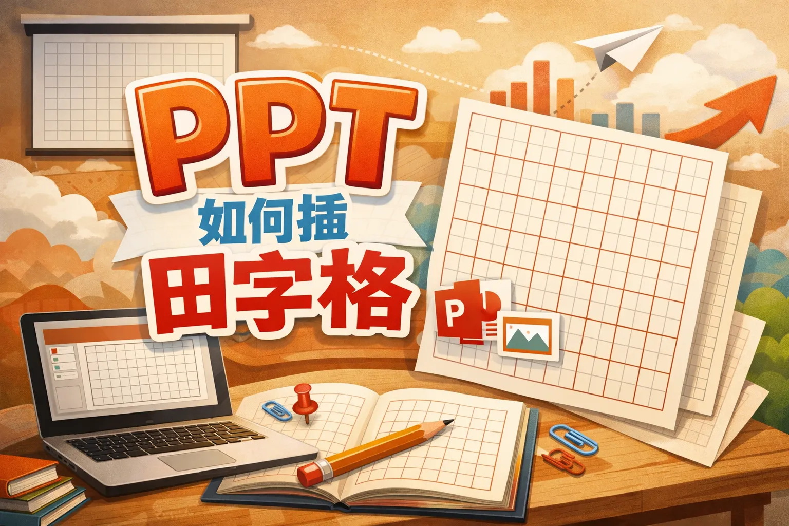 ppt如何插田字格