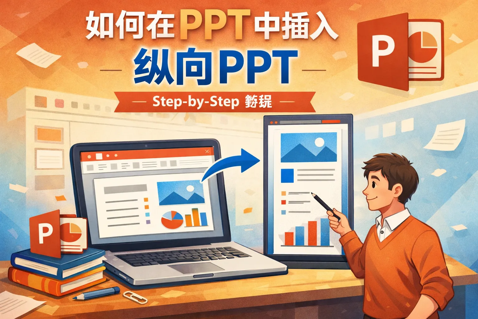 如何在ppt中插入纵向ppt