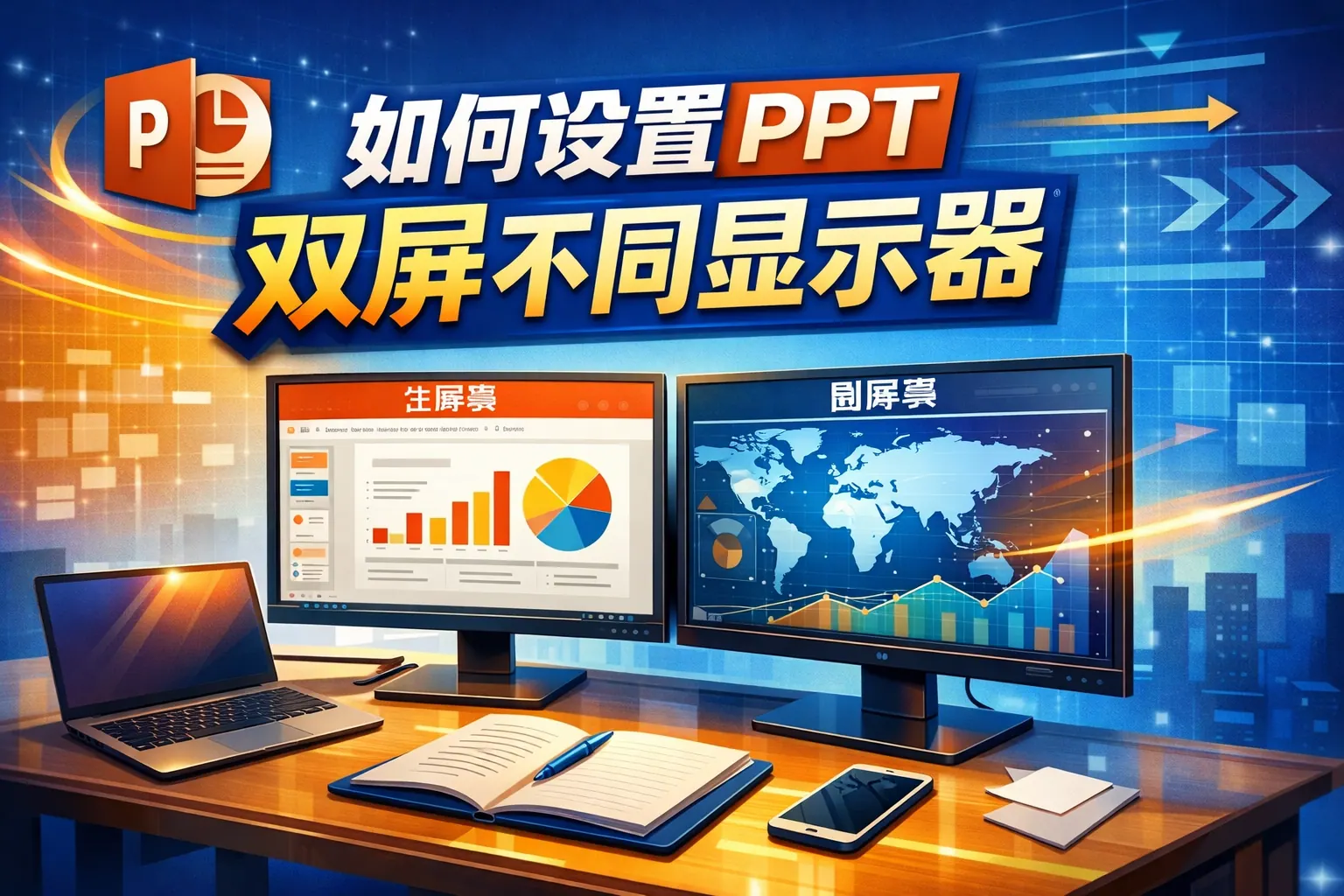 如何设置ppt双屏不同显示器