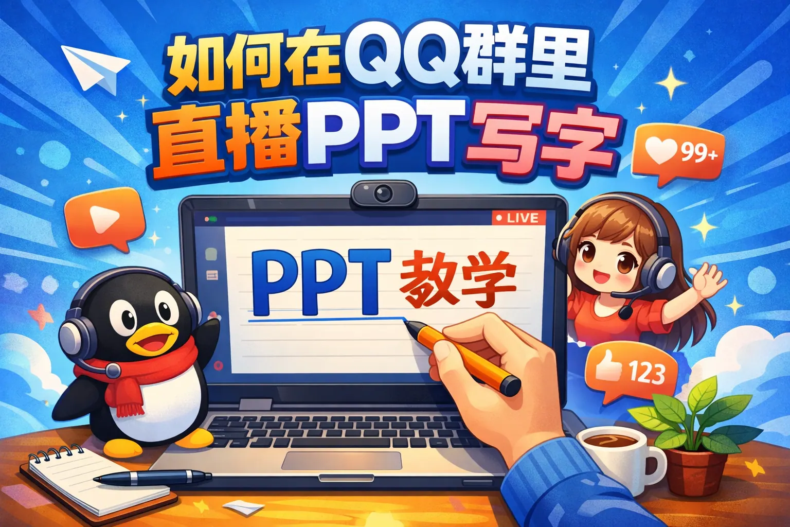 如何在qq群里直播ppt写字