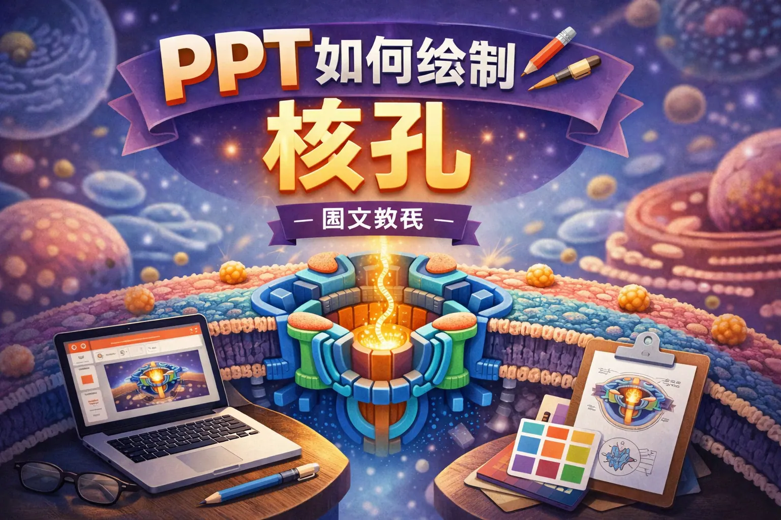 ppt如何绘制核孔
