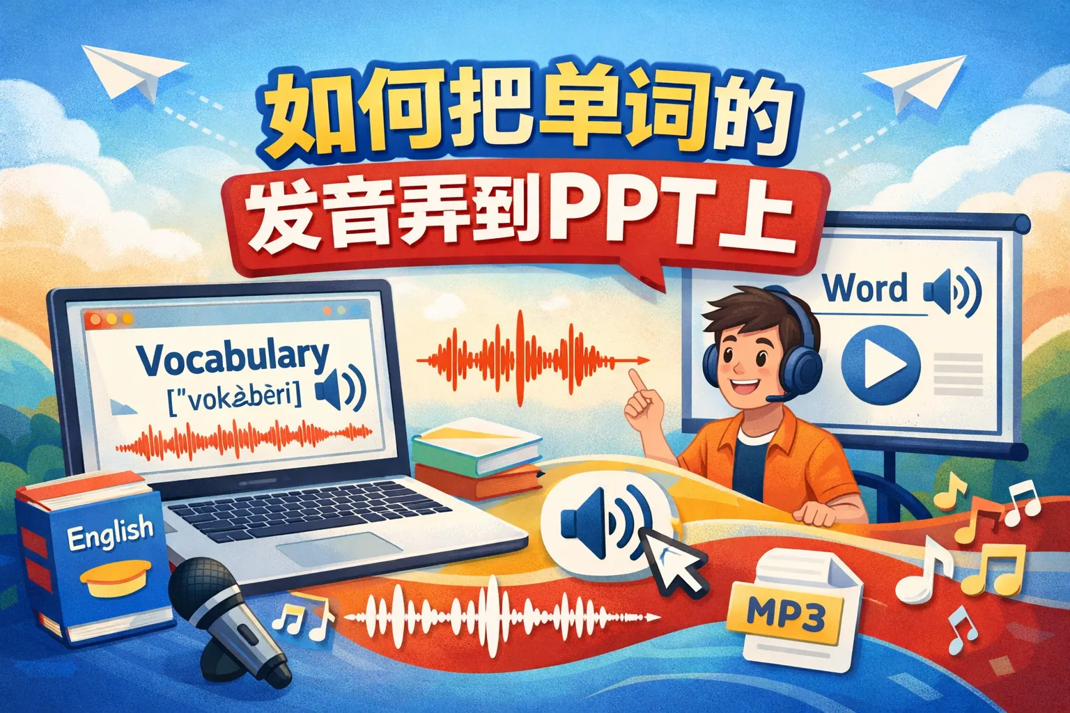 如何把单词的发音弄到ppt上